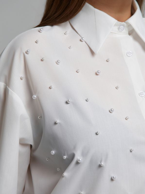 Pearl Embellished Cotton Shirt 0004.3512
