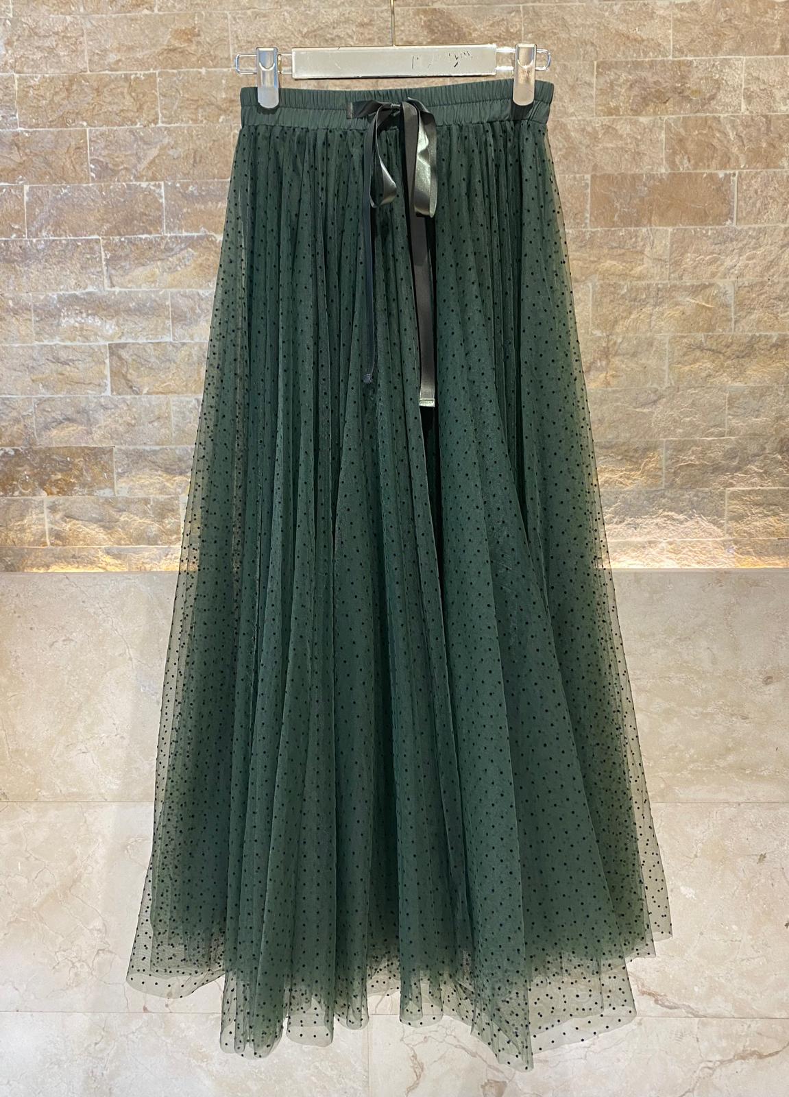 08077-3 Black Dot Long Tulle Skirt تنورة تول طويلة