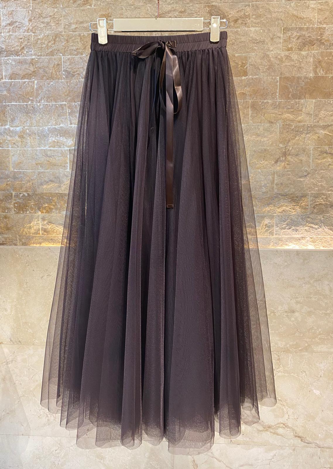 08077 Long Tulle Skirt - Brown Loft