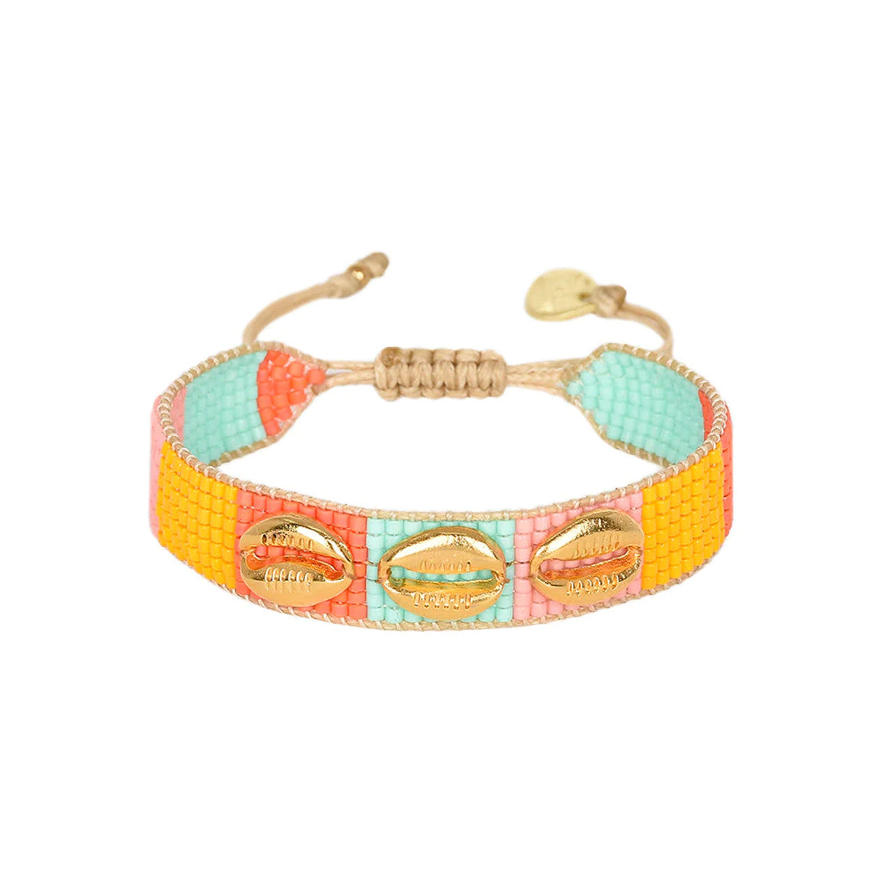 Summer Shell BE-S Square Beads Bracelet with Gold Shells - Brown Loft