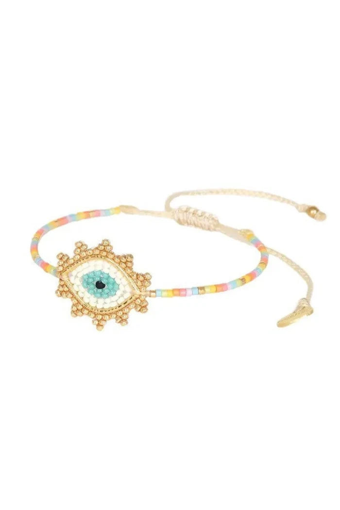 Golden Evil Eye XS 11325 Braided Multicolor Beads Bracelet - Brown Loft