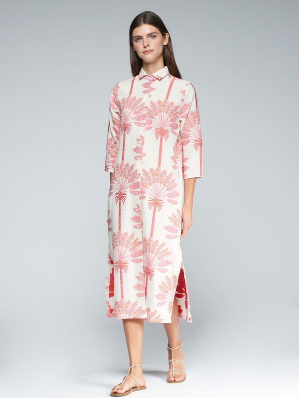 Midi Dress with Palm Trees Embroidery - 32564