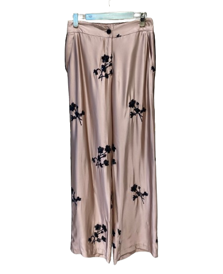 Satin Pants with Flower Embroidery - 43-5110