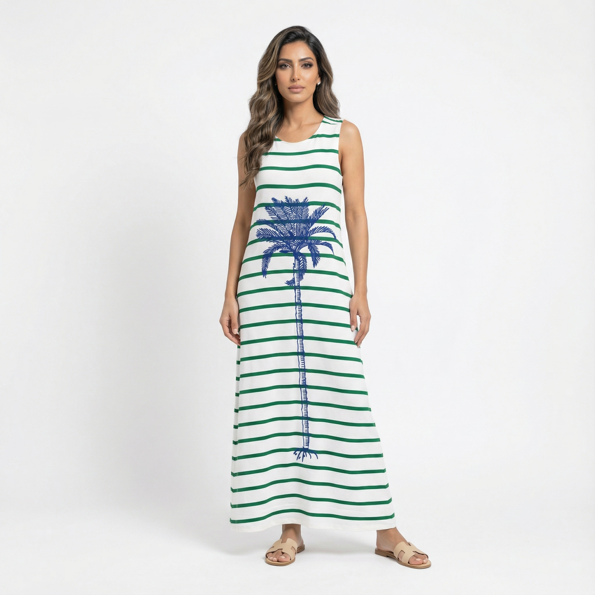Round Neck Long Strap Dress - 32244 - Brown Loft