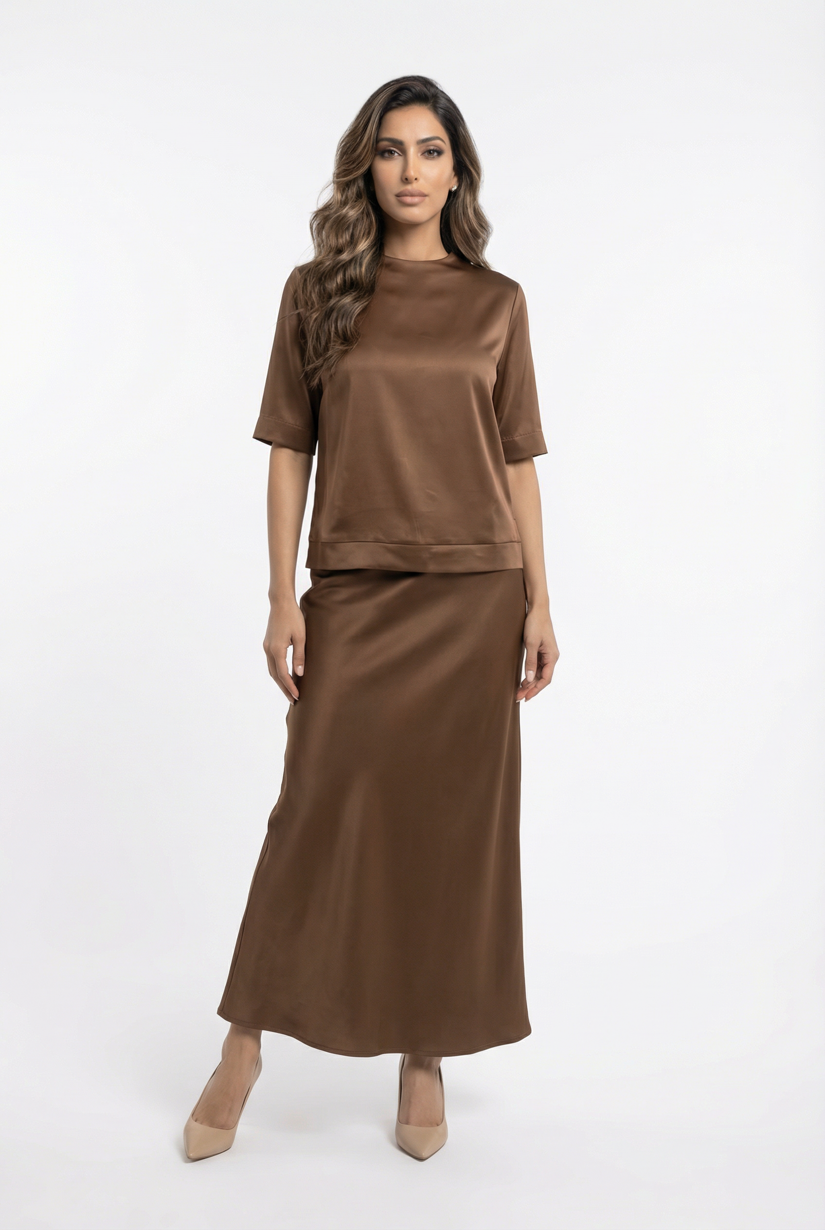 Midi Satin Skirt 54-6026 Regular Fit - Brown Loft