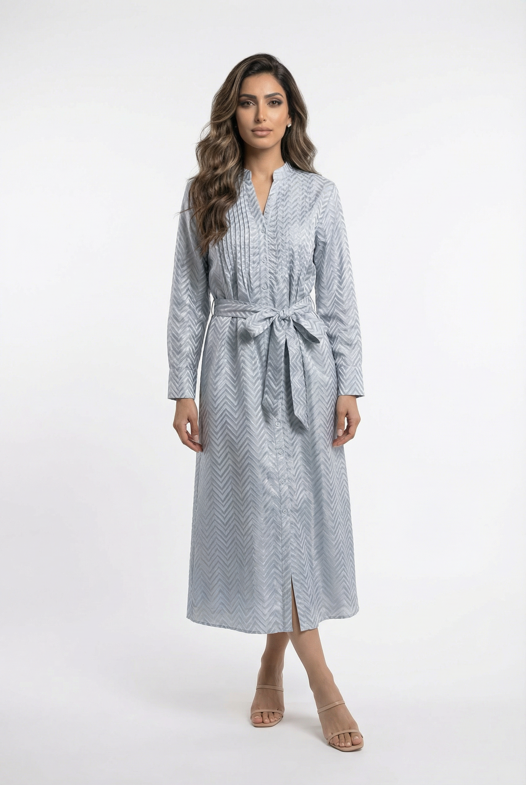 Zigzag Buttoned Dress - 122 - Brown Loft