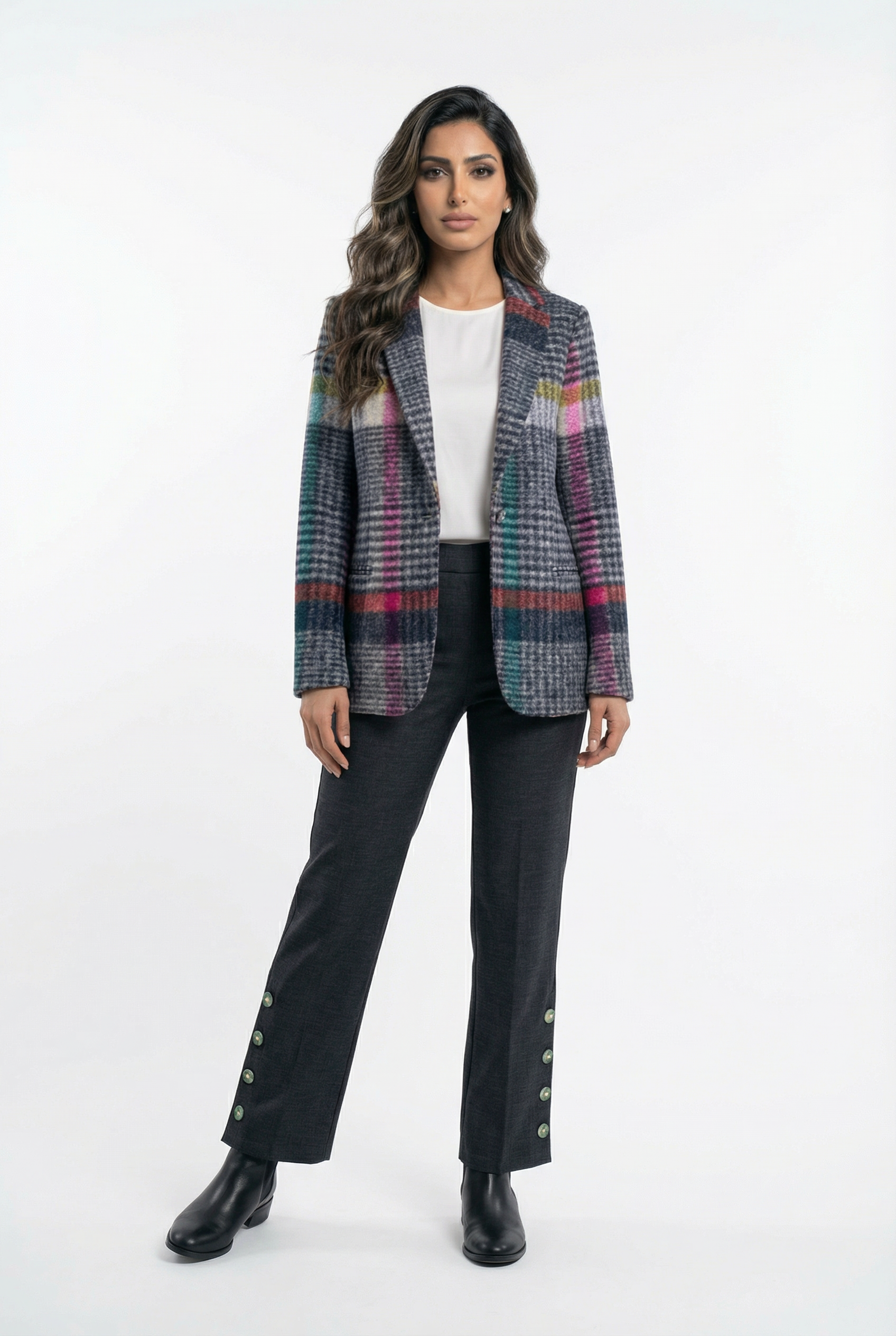32792 Structured Cut Checkered Jacket - Brown Loft