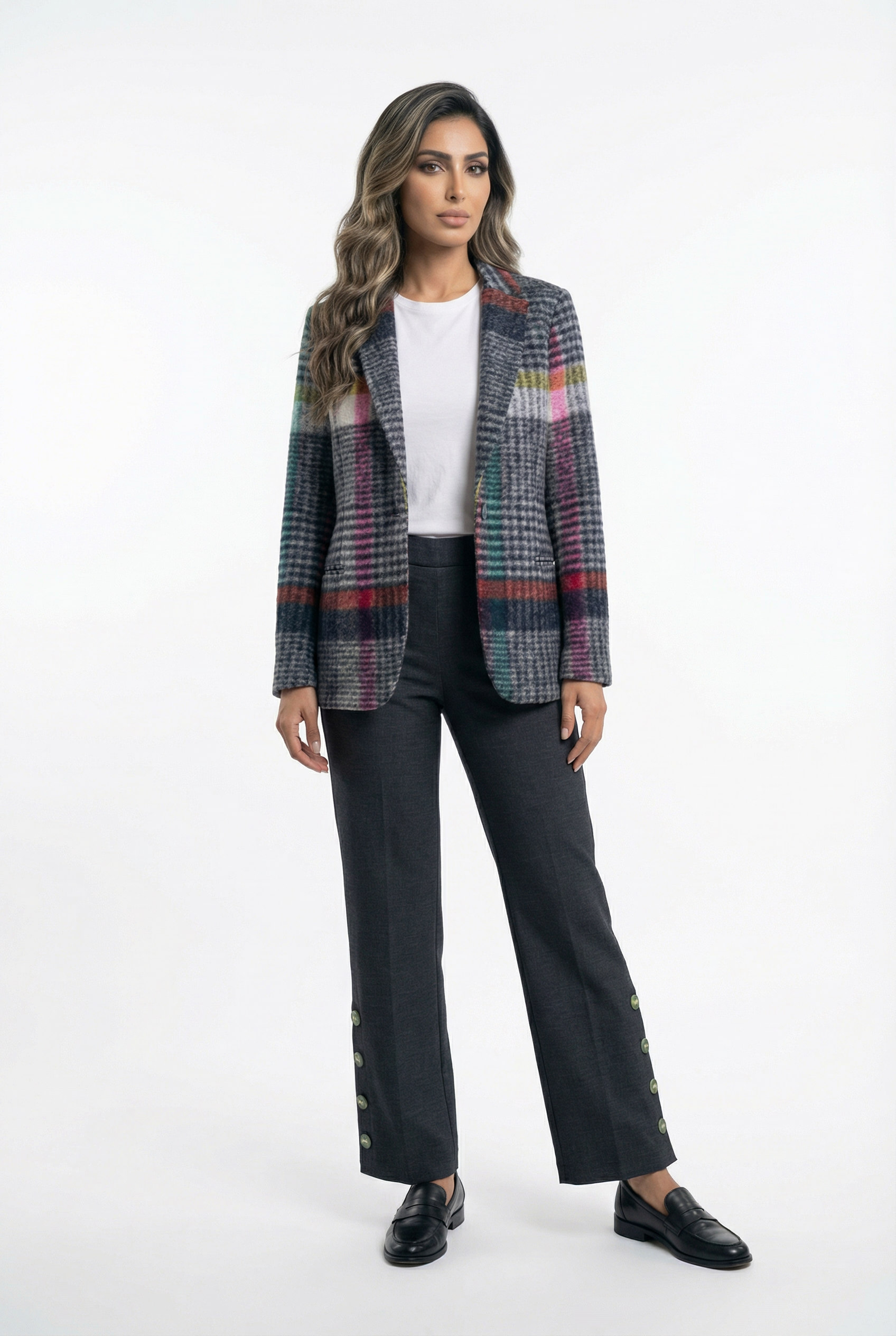 32792 Structured Cut Checkered Jacket - Brown Loft