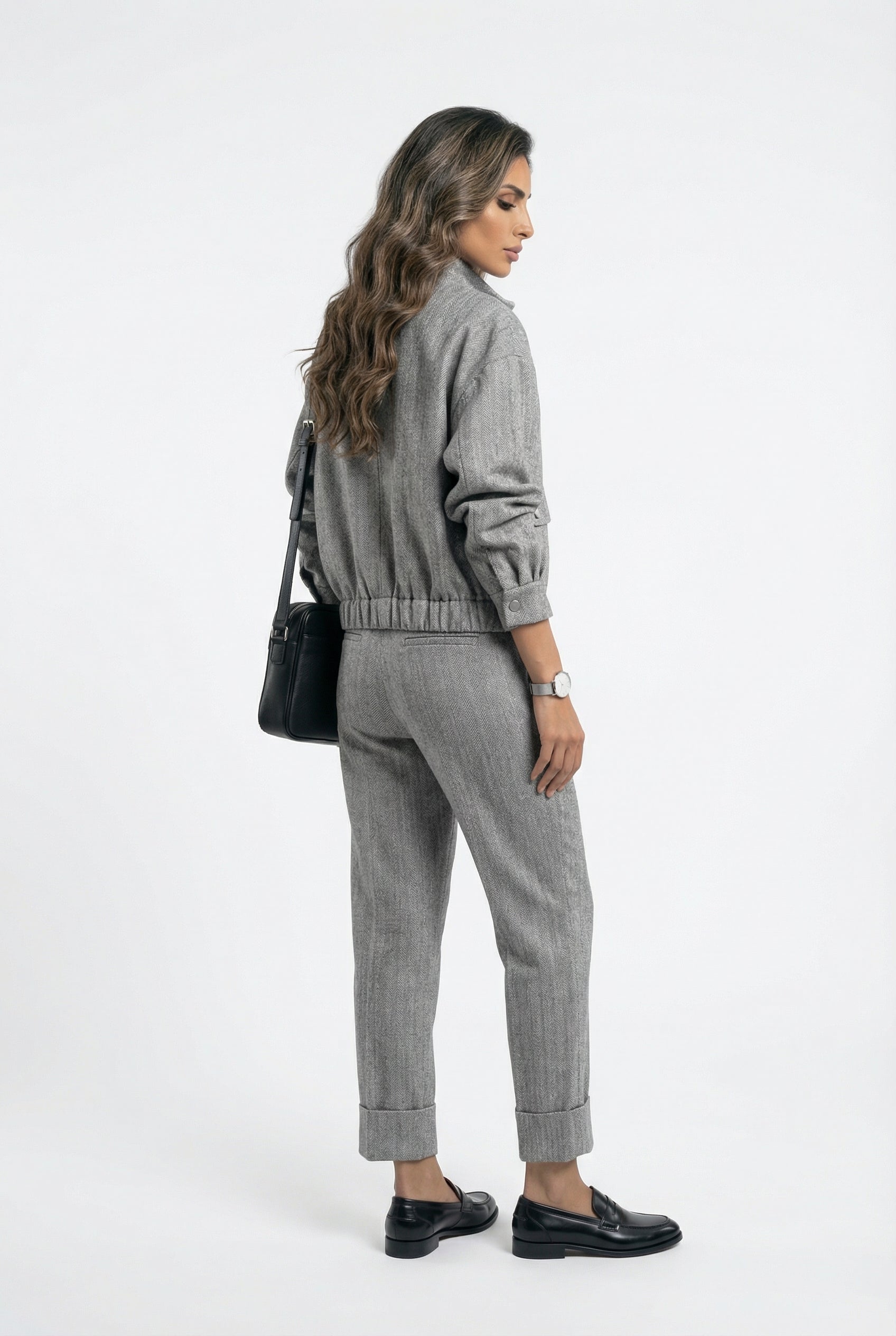 54-1016/5017 Herringbone Weave Jacket And Pants - Brown Loft