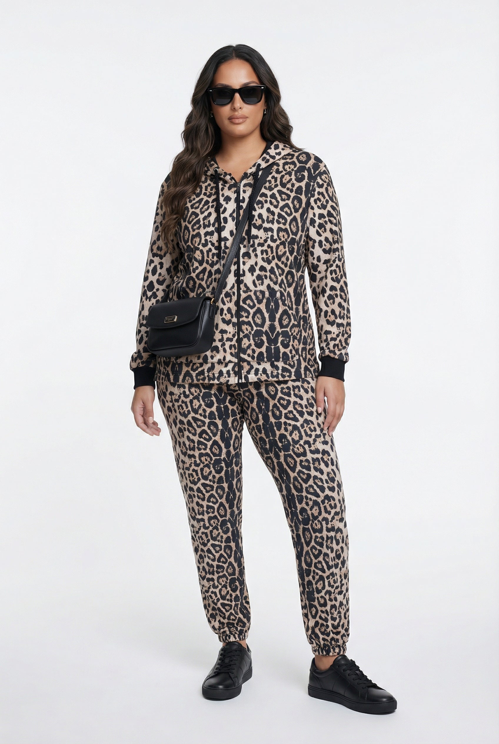 255176121 Leopard Print Oversized Jacket and Pants Set - Brown Loft