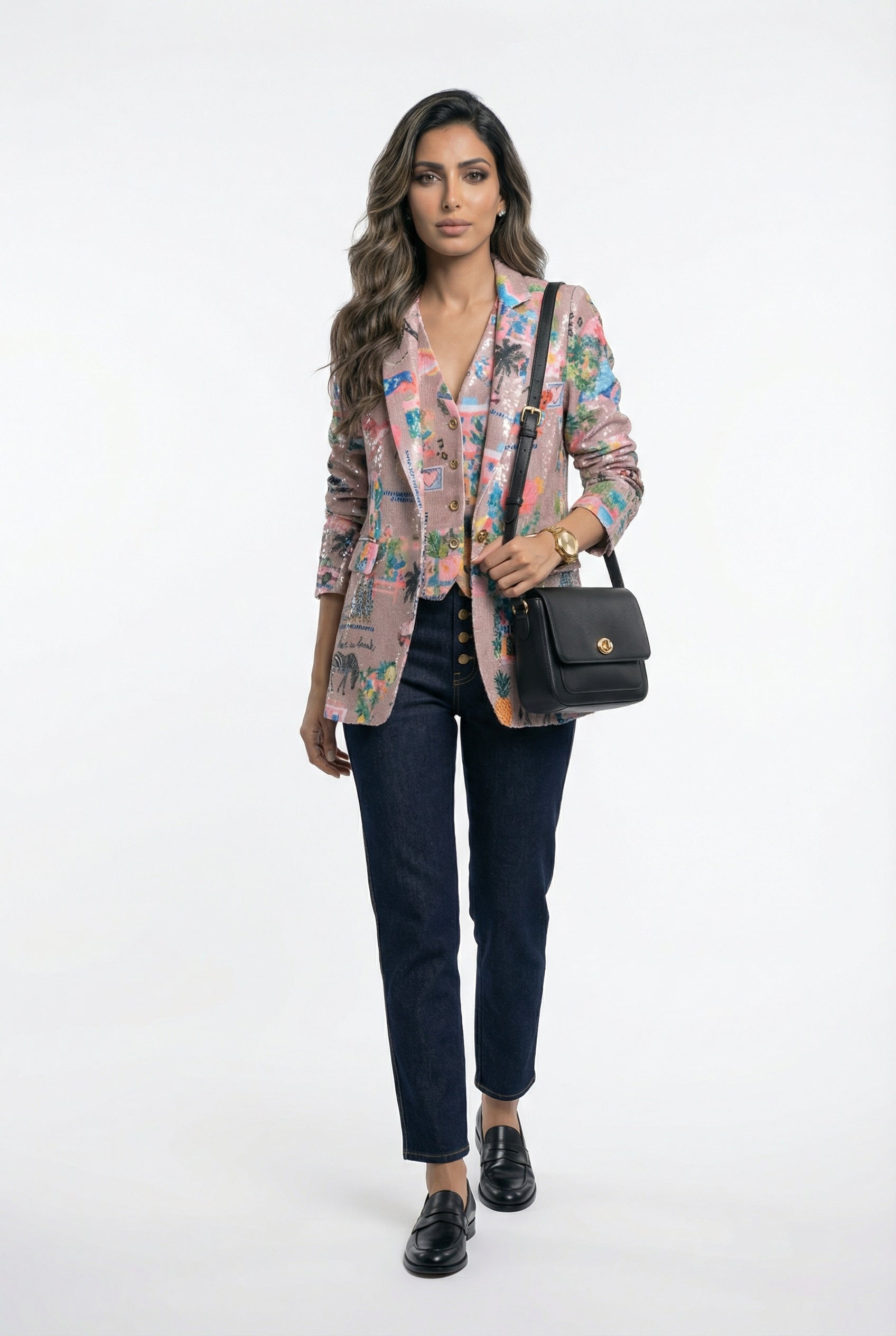 33555 California Print Sequins Jacket - Brown Loft