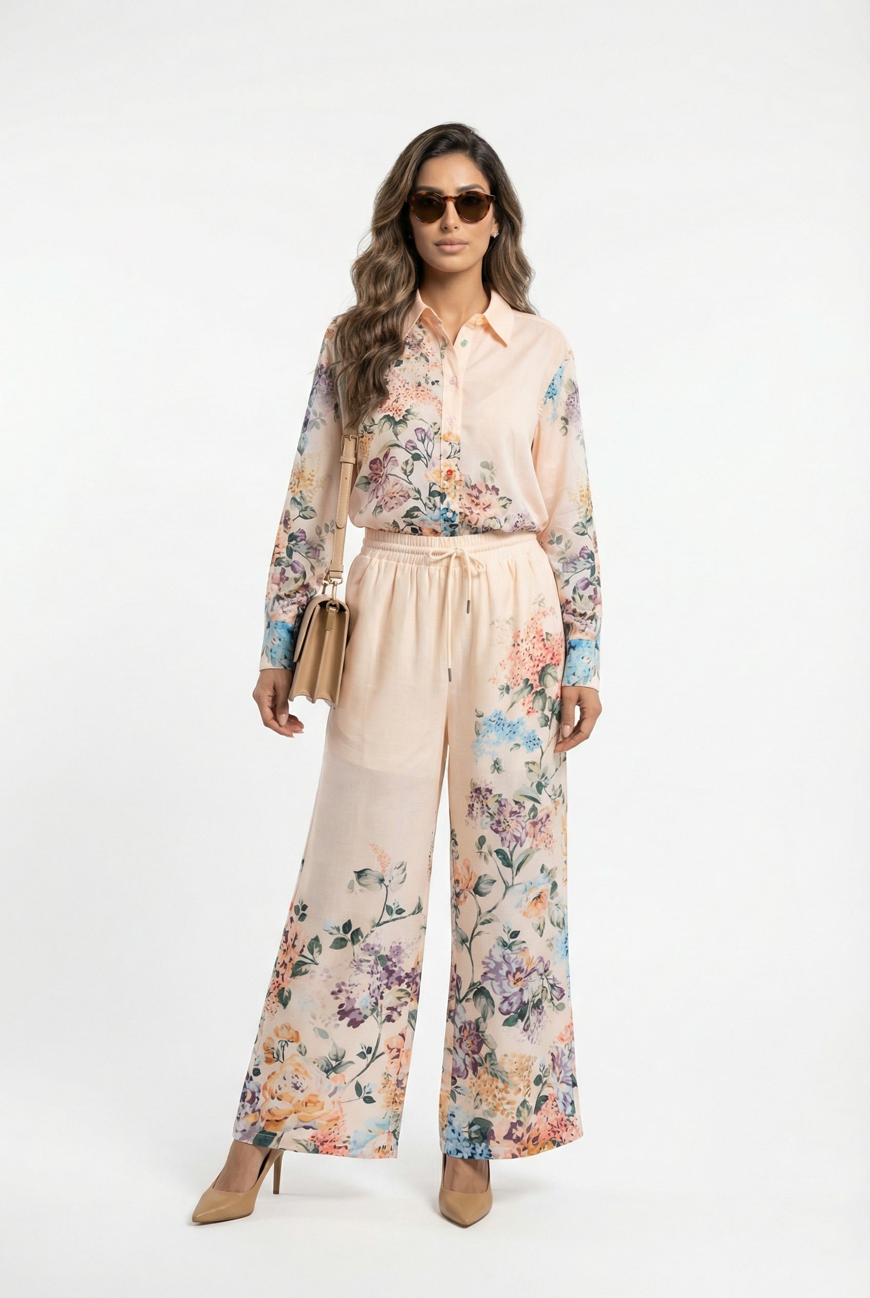 Faustine Floral Print Linen Pants بنطال كتان بطبعة زهور - Brown Loft