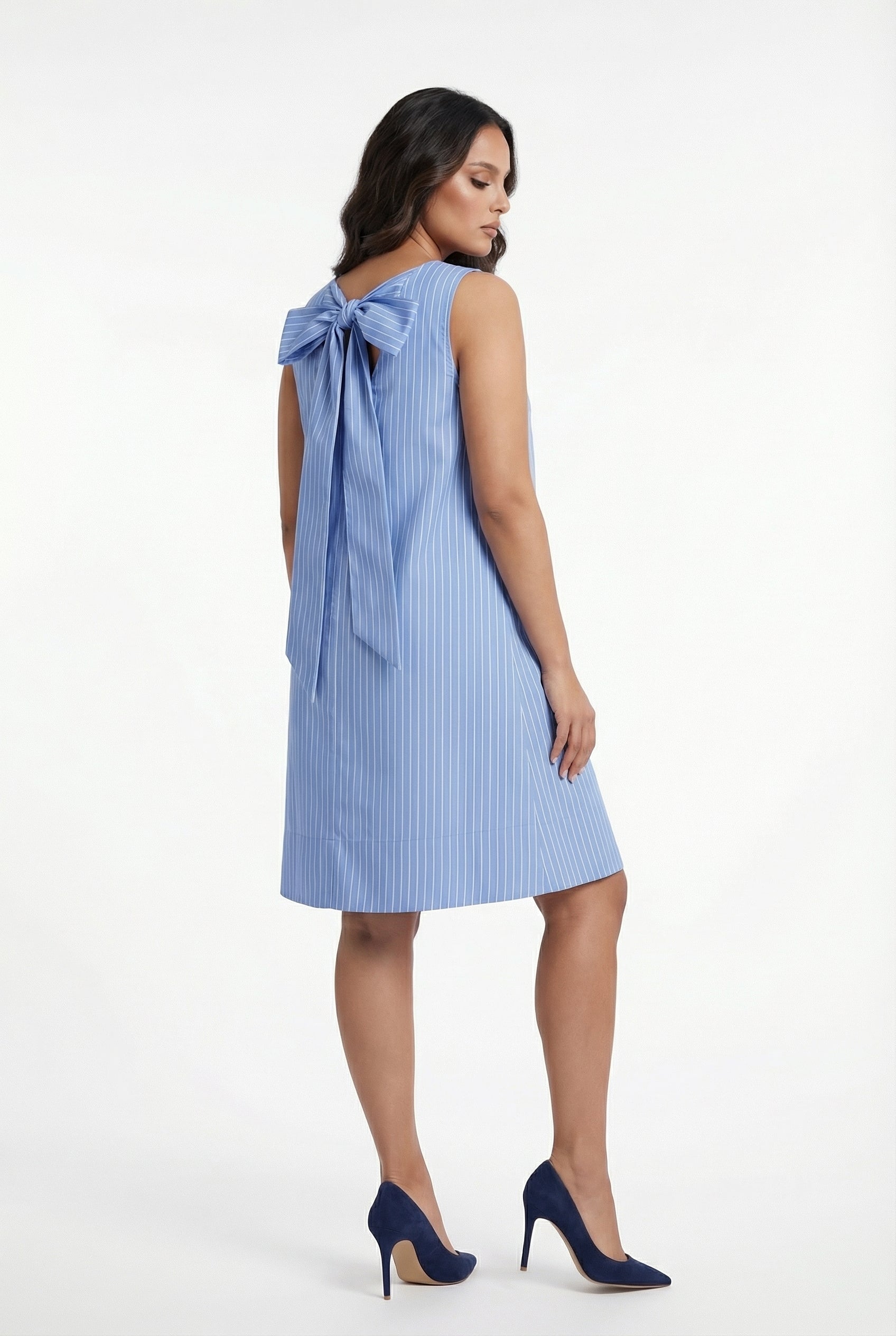 8501.7071 Striped Sleeveless Dress فستان مخطط بلا أكمام - Brown Loft