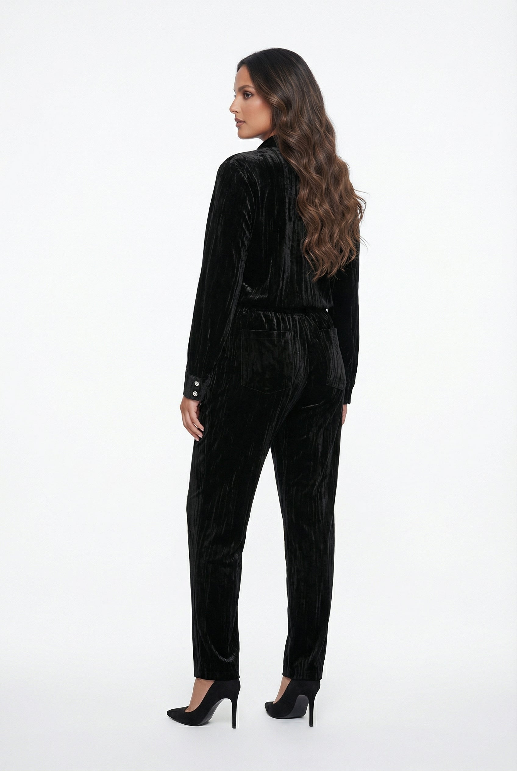 8401.3005 Collared Crushed Velvet Oversized Shirt - Brown Loft