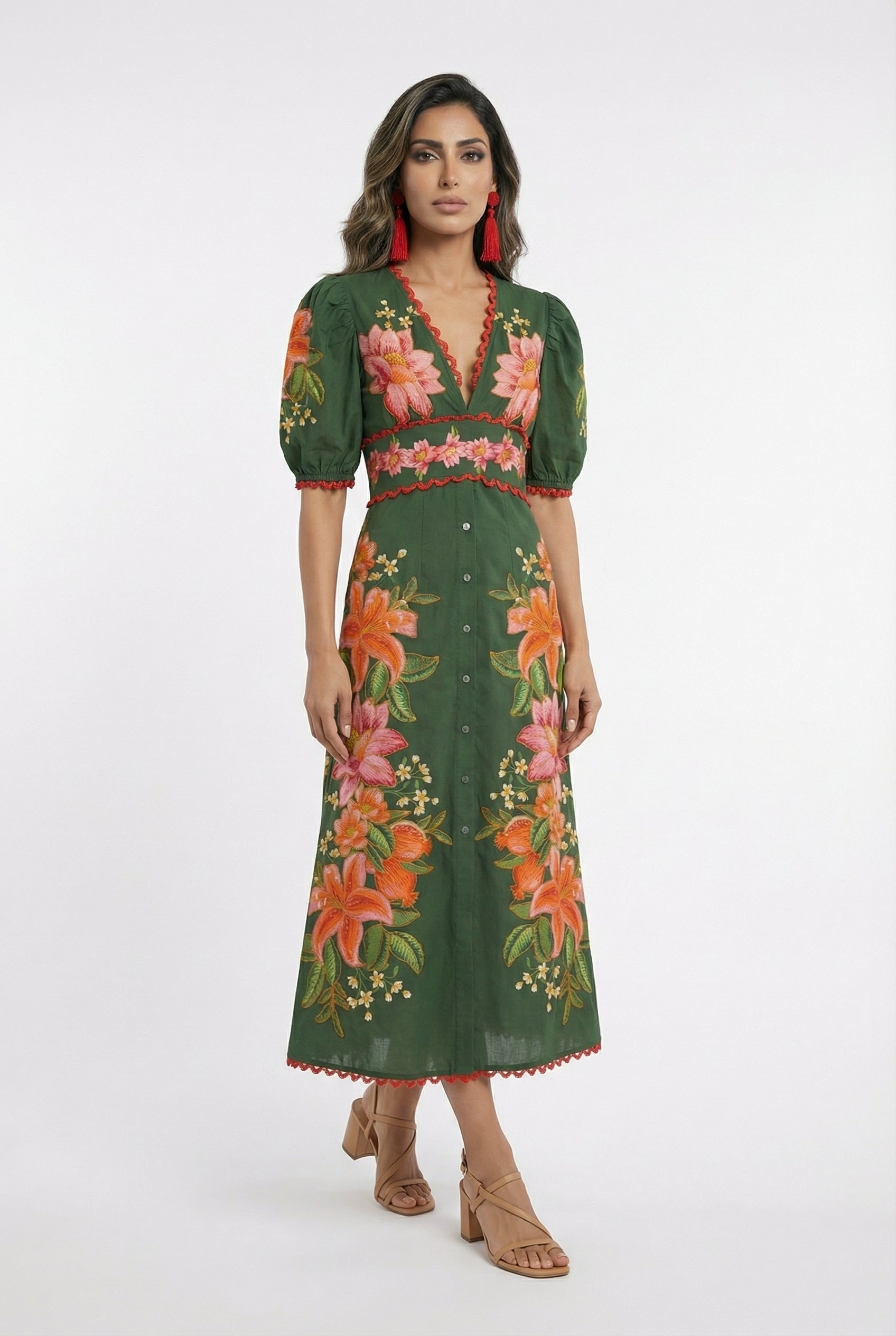 Narella Floral Long Dress - Brown Loft