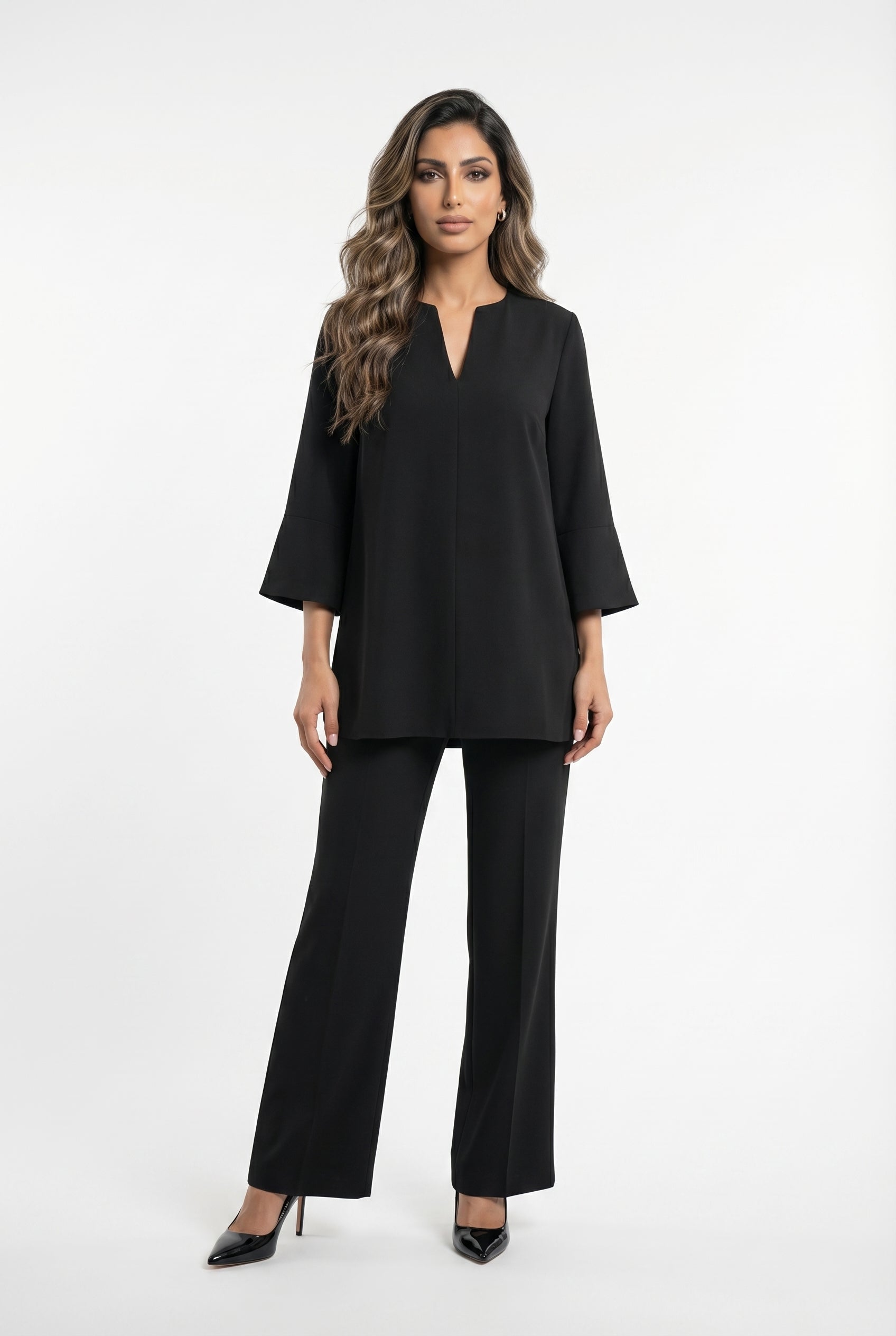 54-2072/5038 Long Top and Flare Pants - Brown Loft