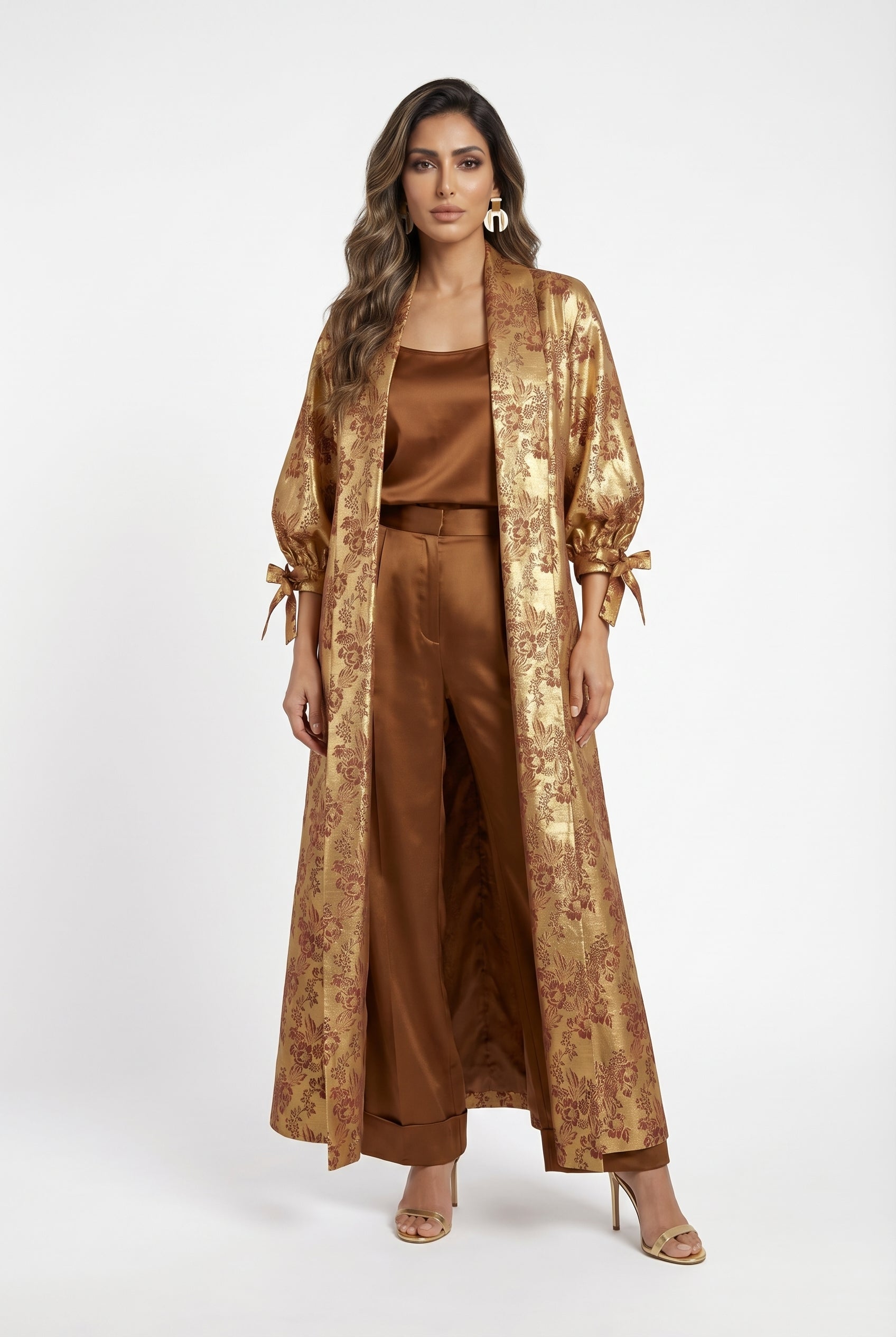 Daiki Ornate Floral Patterned Kimono - Brown Loft