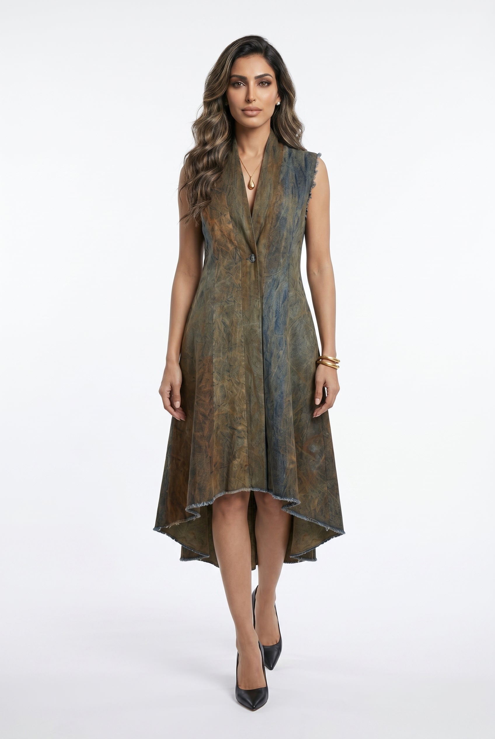S340/047 Redingote Line Long Vest - Brown Loft