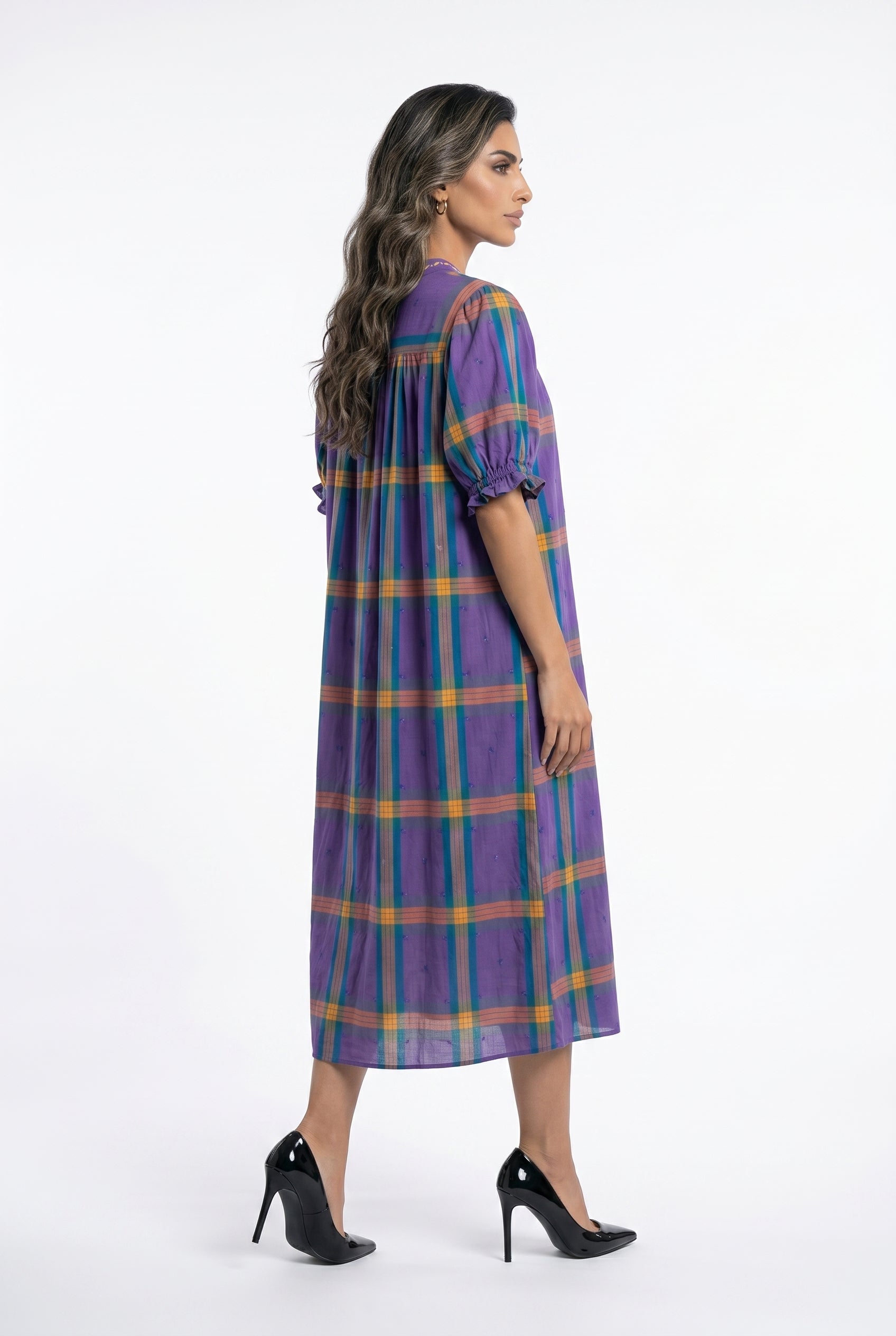 Mae Carreaux Plaid Patterned Long Dress فستان طويل بنقشة مربعات - Brown Loft