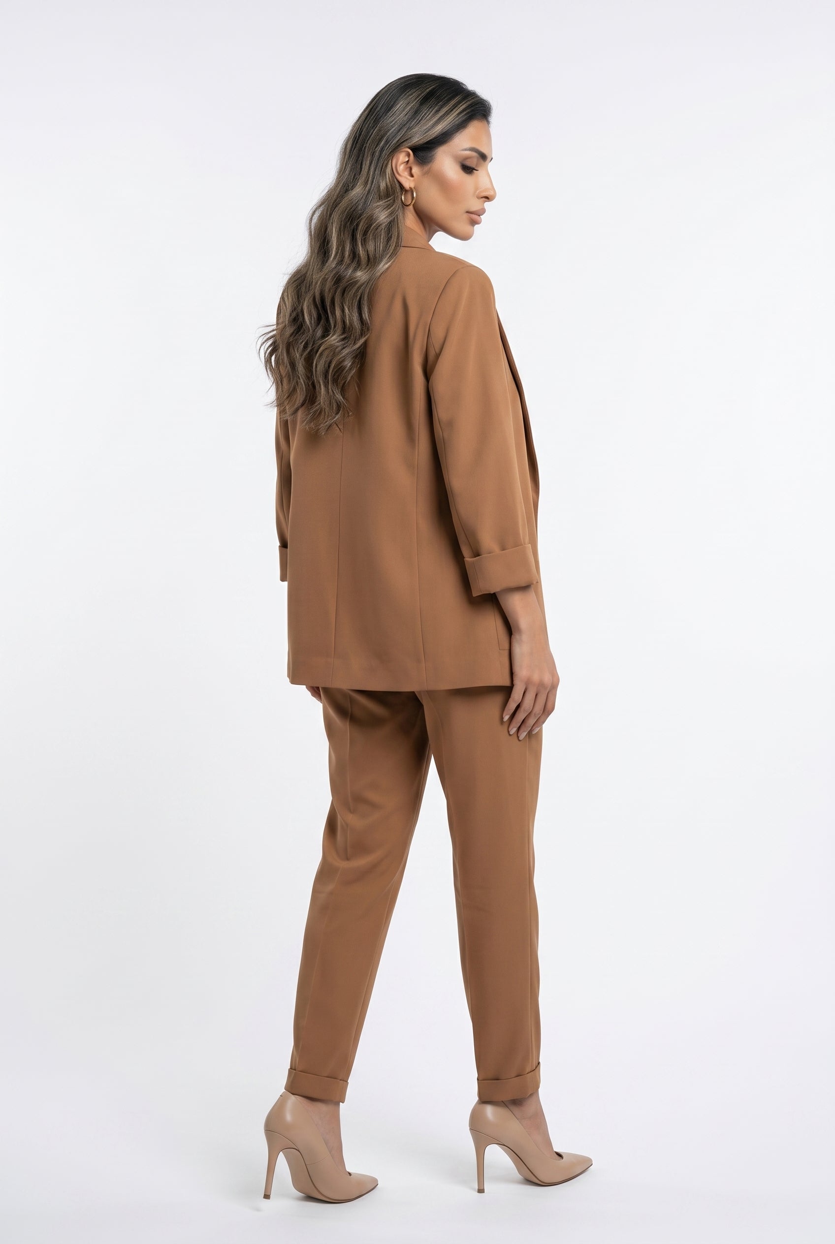 63-1028 Oversized Jacket without Buttons - Brown Loft