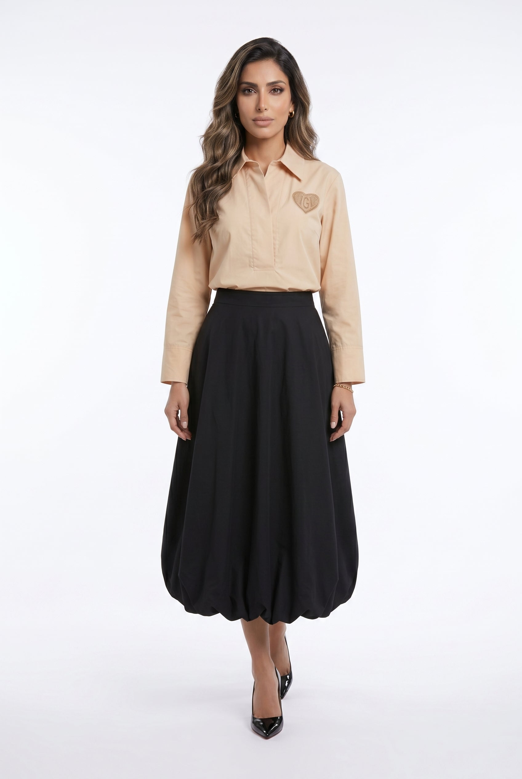 63-6012 Midi Balloon Skirt - Brown Loft