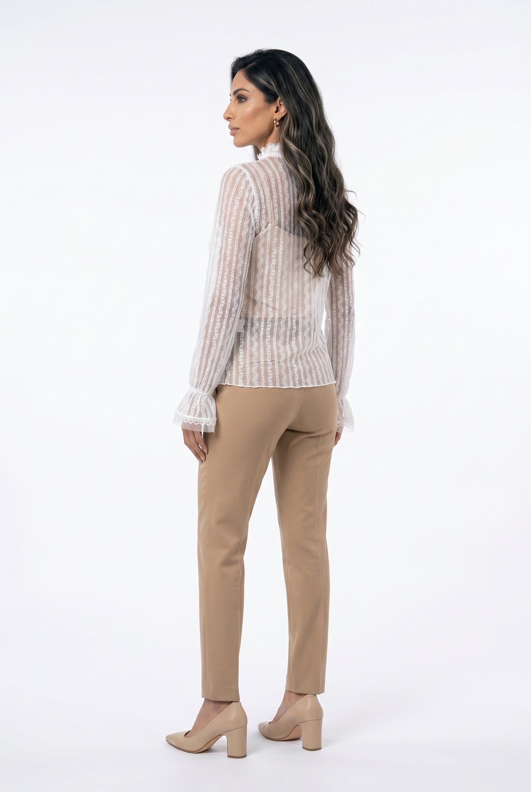 Tulle Trim Semi Sheer Lace Top 80942