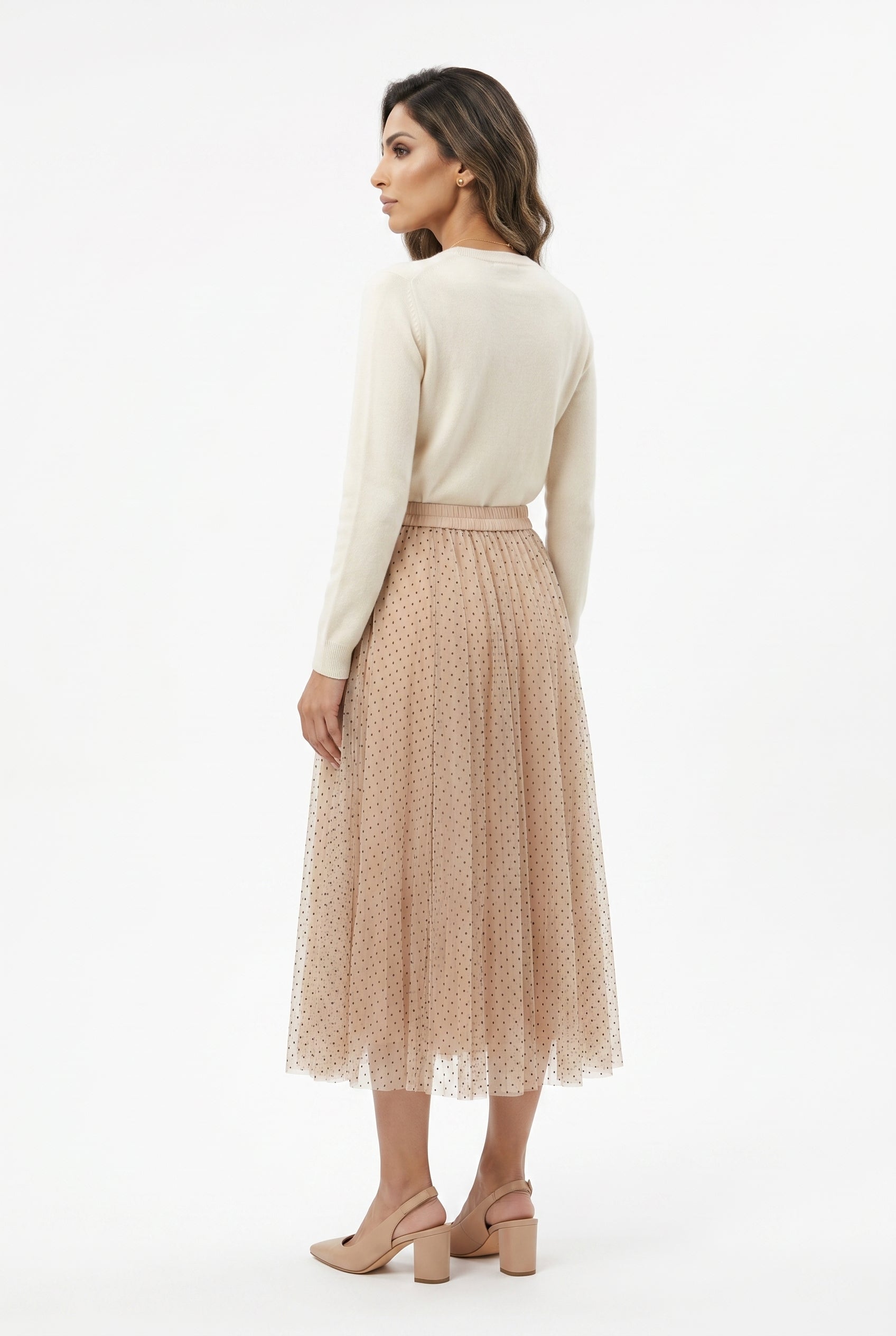 CK08077-3 Black Dot Long Tulle Skirt