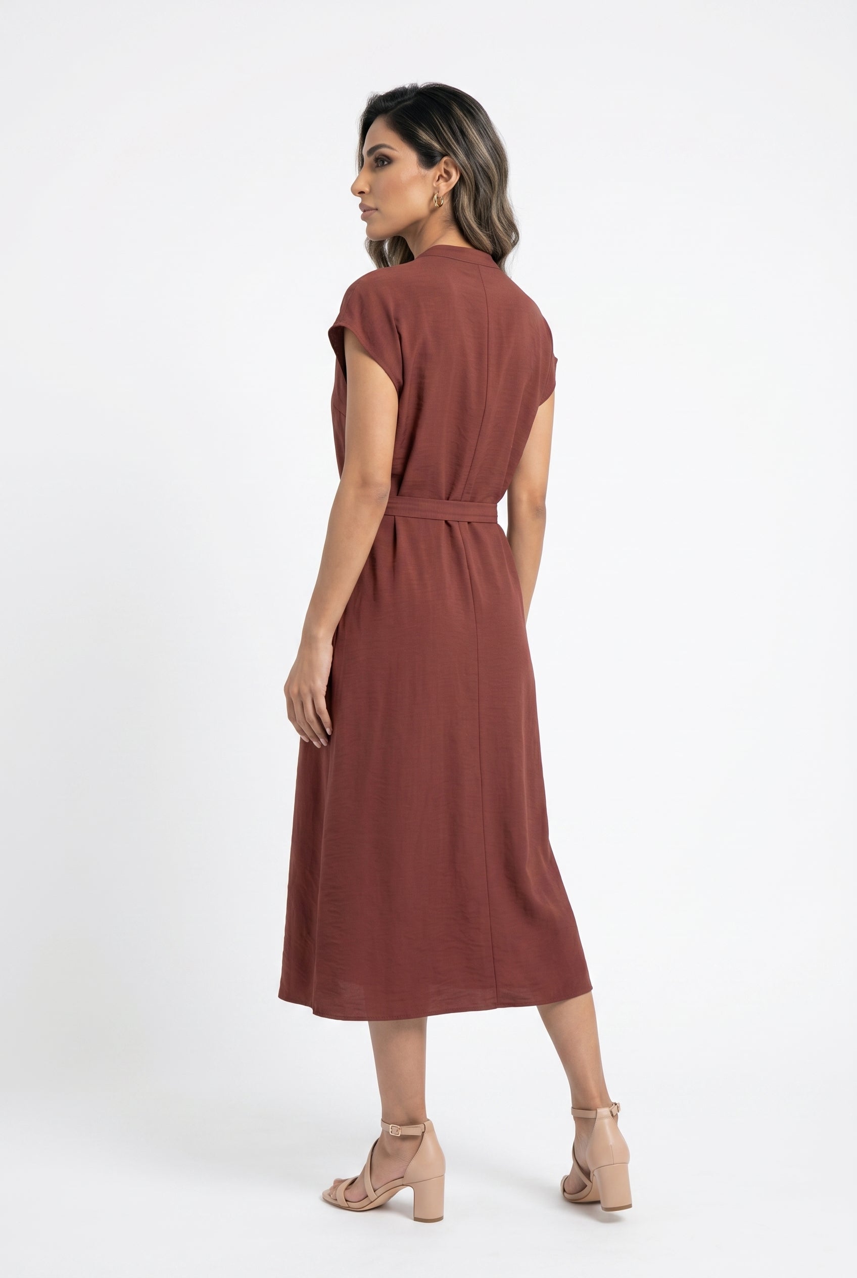 Oversized Relaxed Fit Linen Dress 26S-3041 - Brown Loft