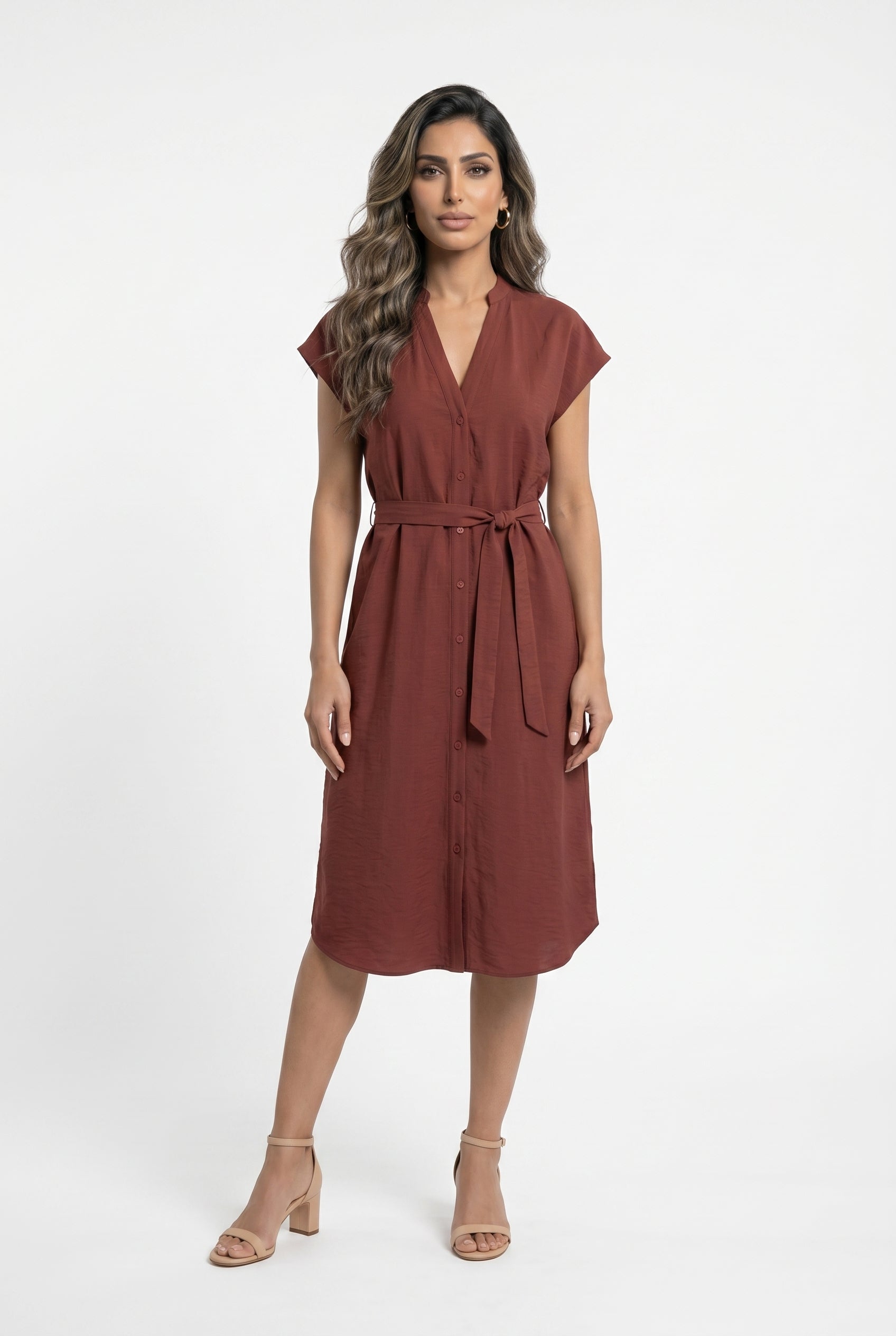 Oversized Relaxed Fit Linen Dress 26S-3041 - Brown Loft
