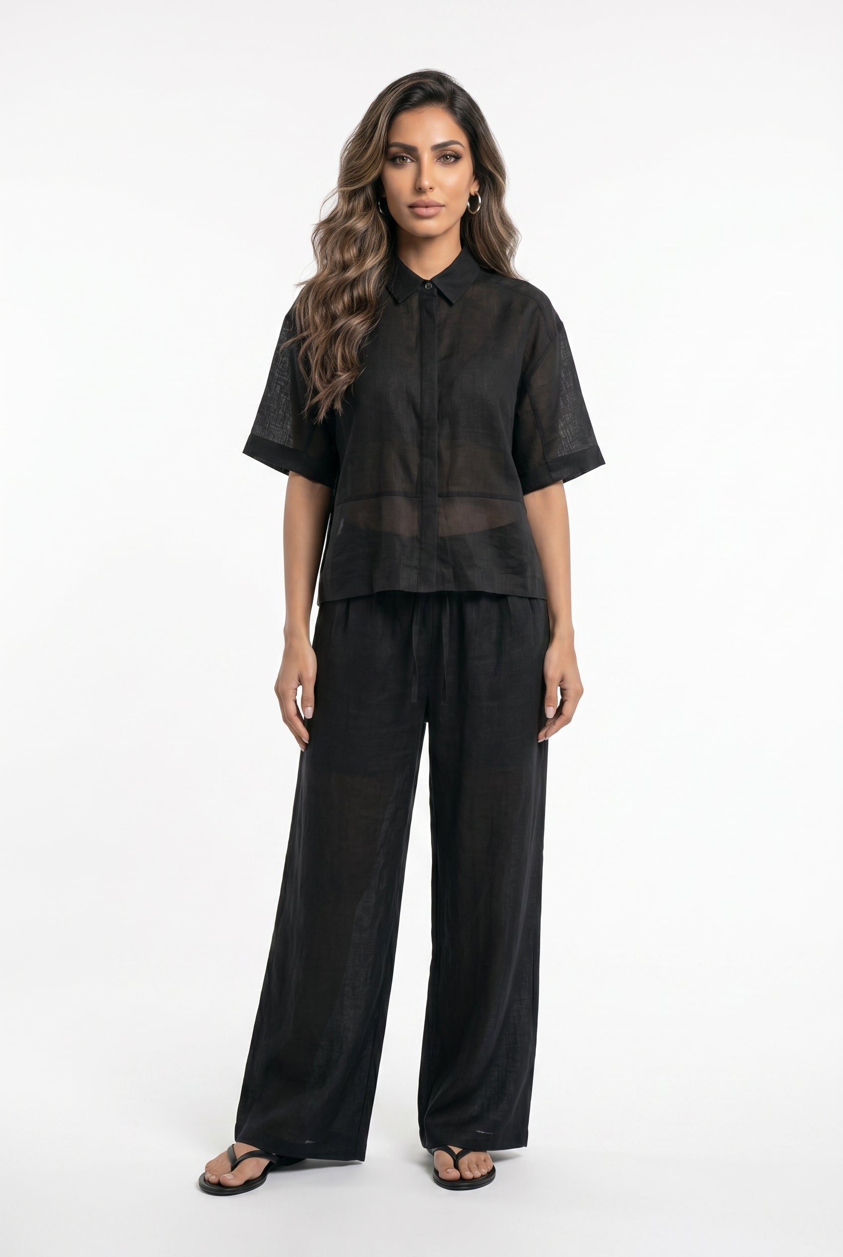 26S-1006/8010 Two Tone Linen Shirt and Pants - Brown Loft