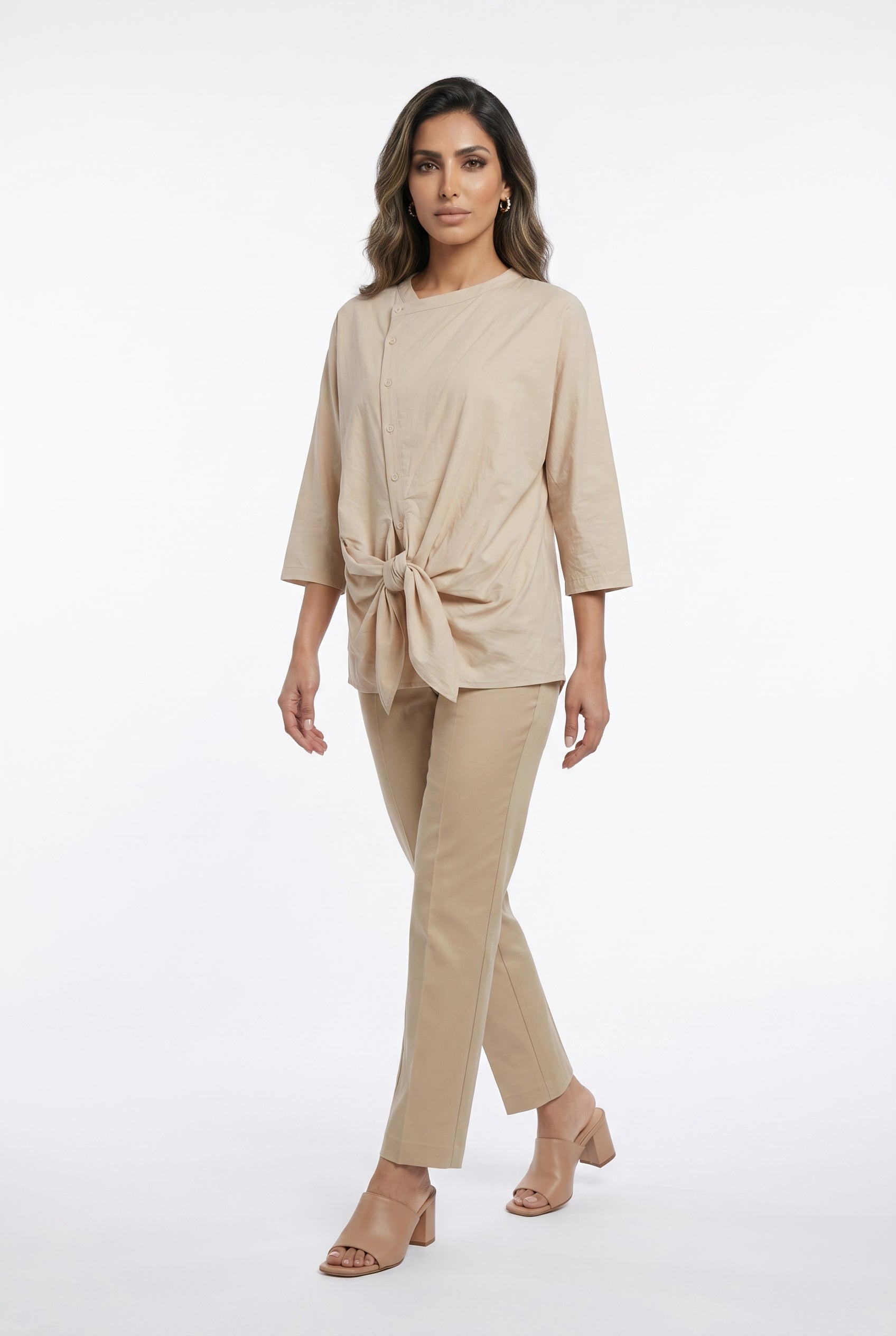 26S-1029 Asymmetric Buttoned Top - Brown Loft