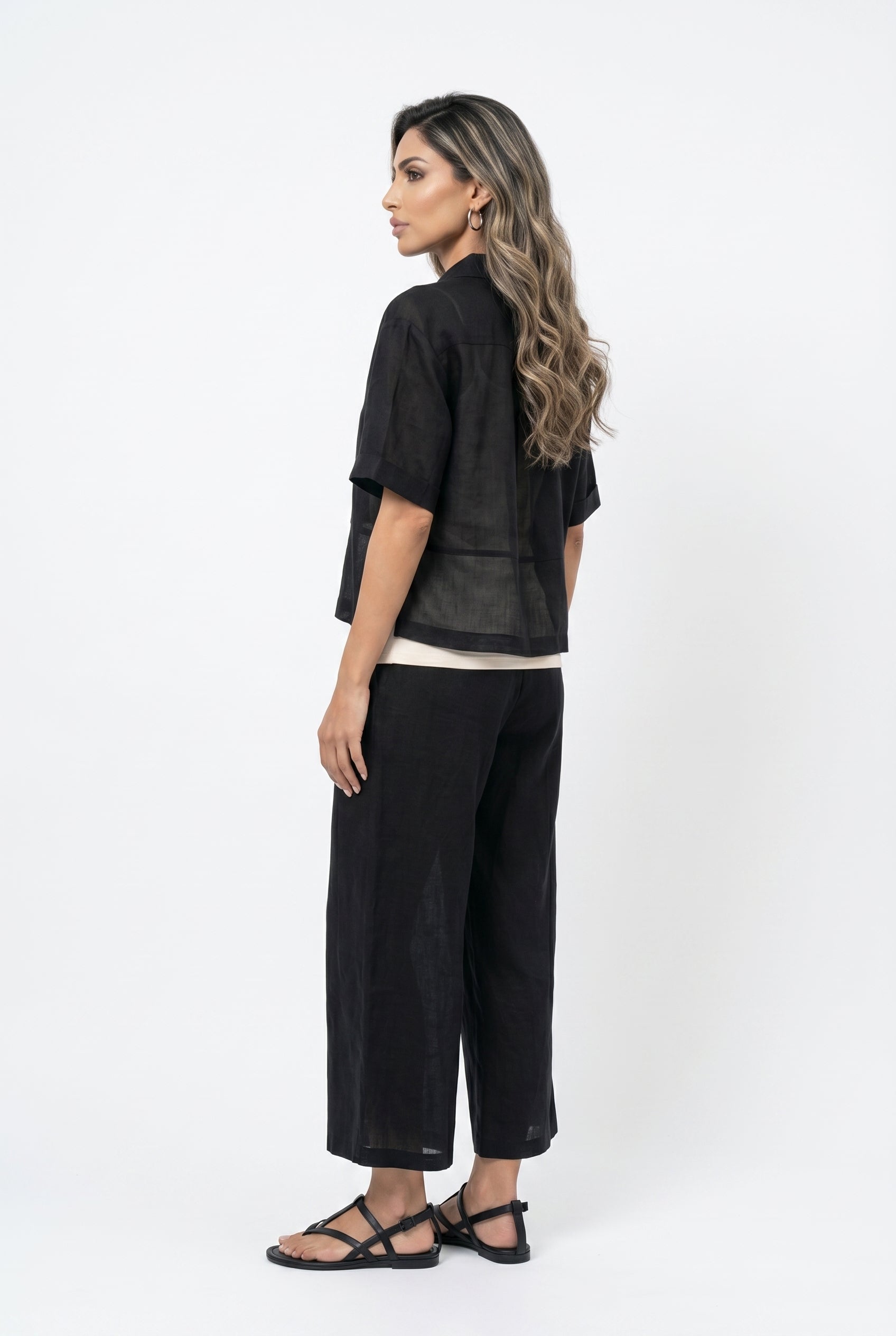 26S-1006/8010 Two Tone Linen Shirt and Pants - Brown Loft