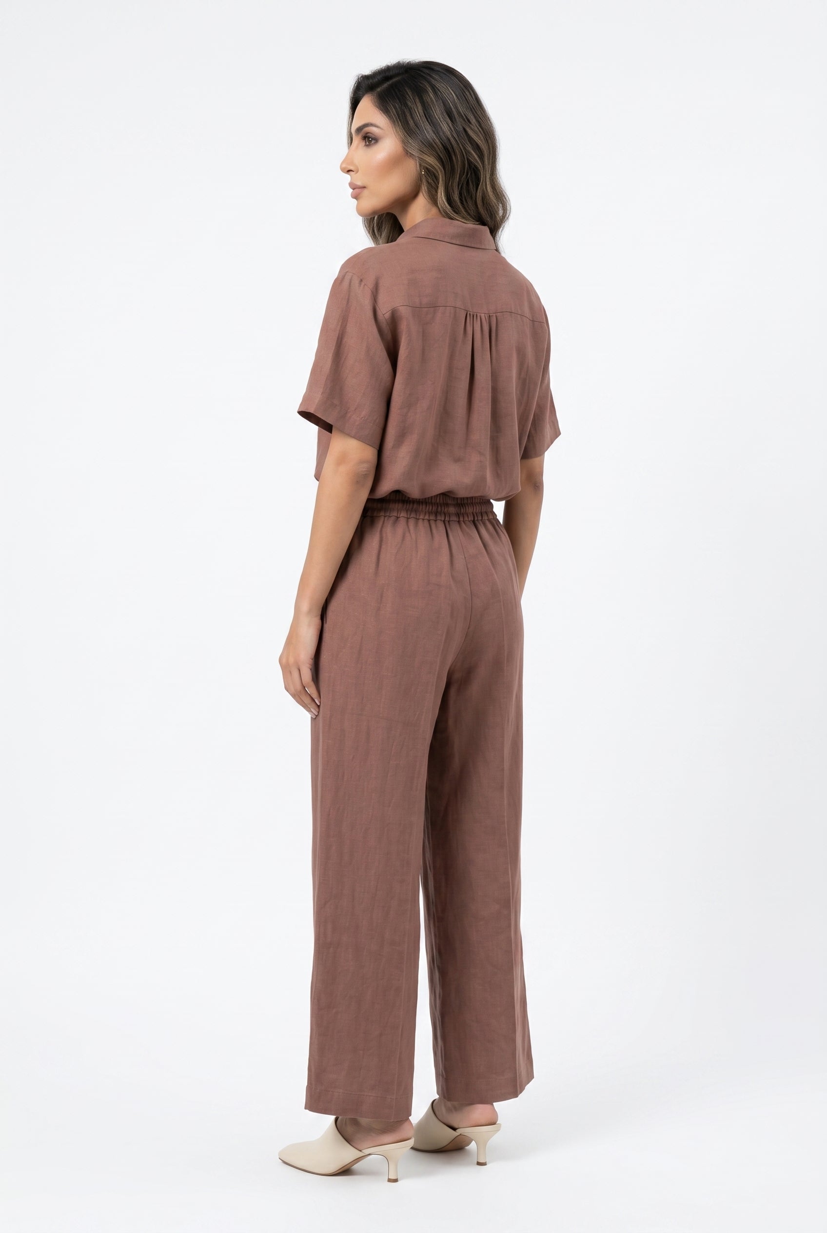 26S-1006/8010 Two Tone Linen Shirt and Pants - Brown Loft