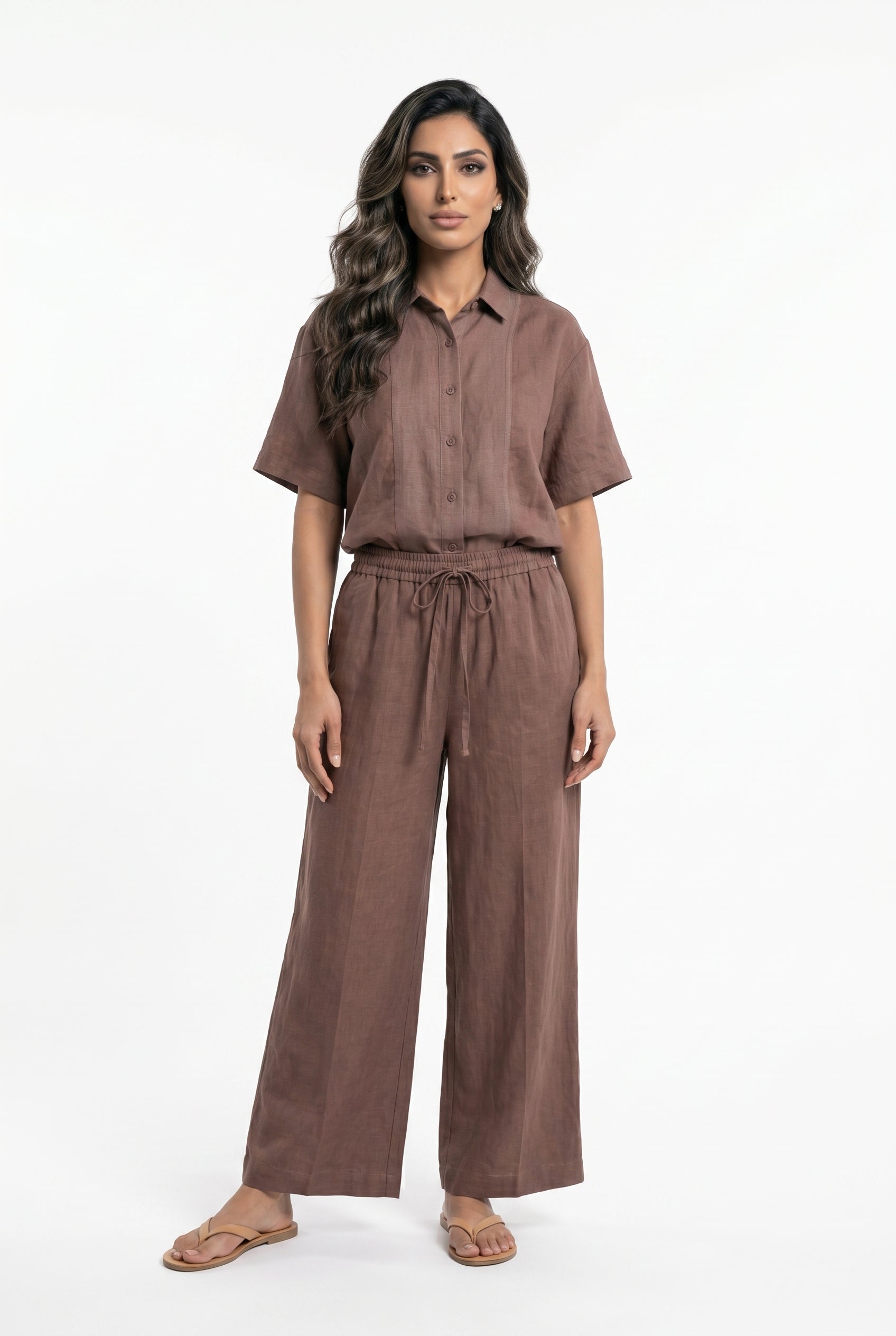 26S-1006/8010 Two Tone Linen Shirt and Pants - Brown Loft
