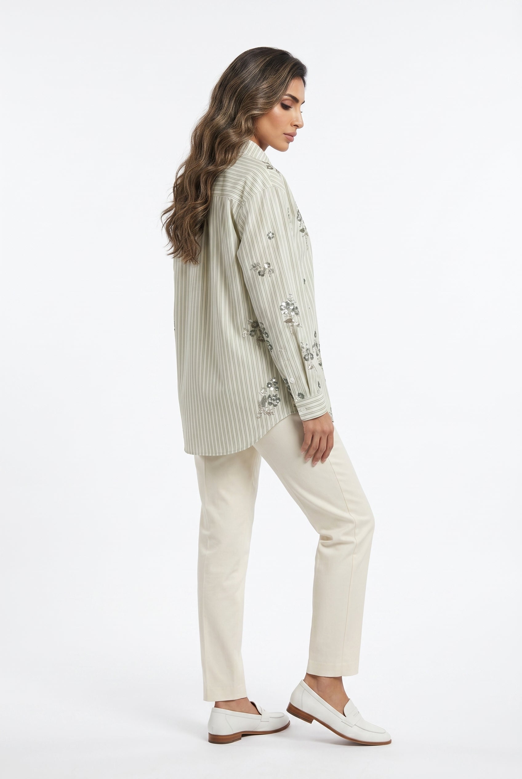 Anais Floral Embroidered Striped Shirt