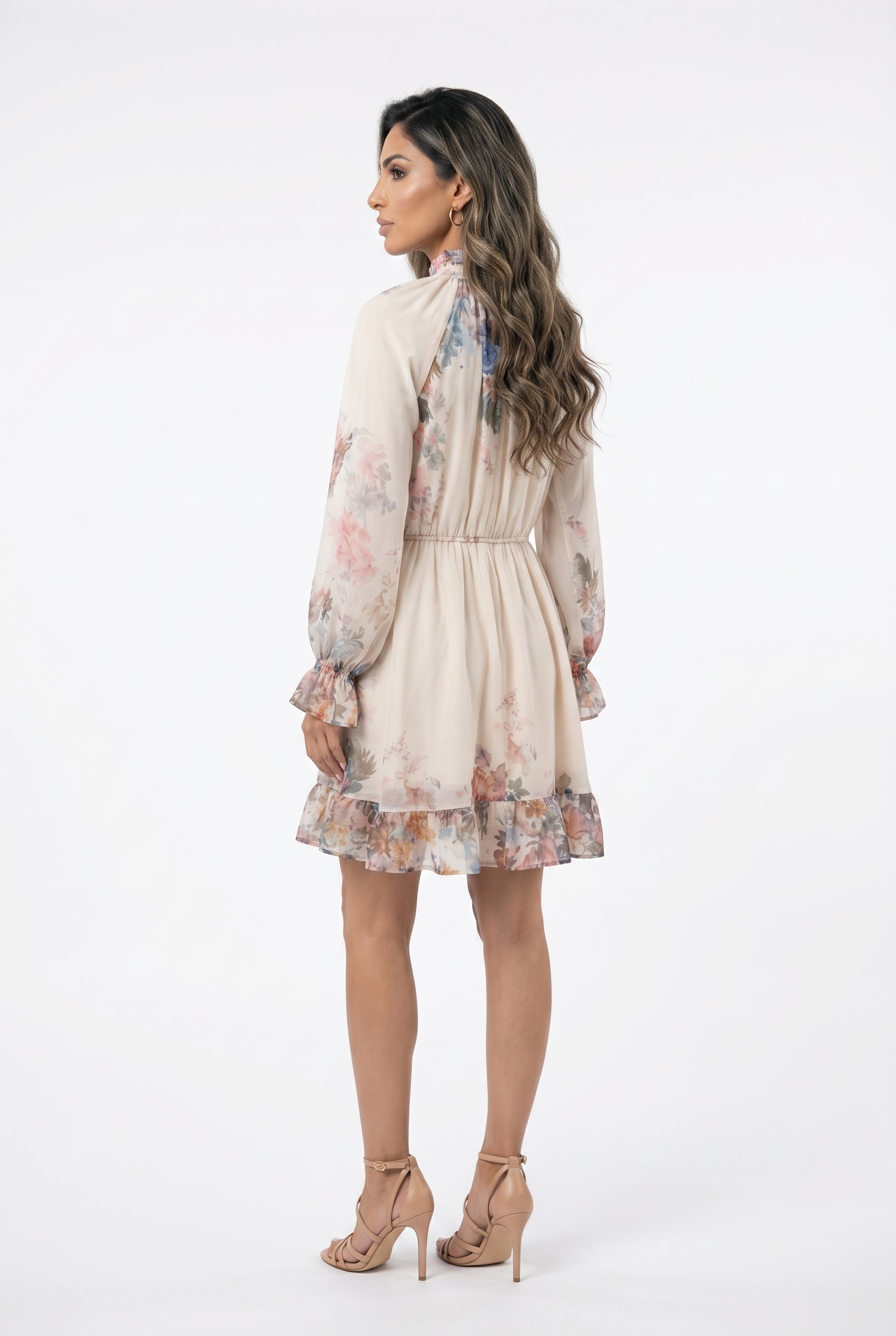 Marly Floral Ruffle Sheer Mini Dress - Brown Loft