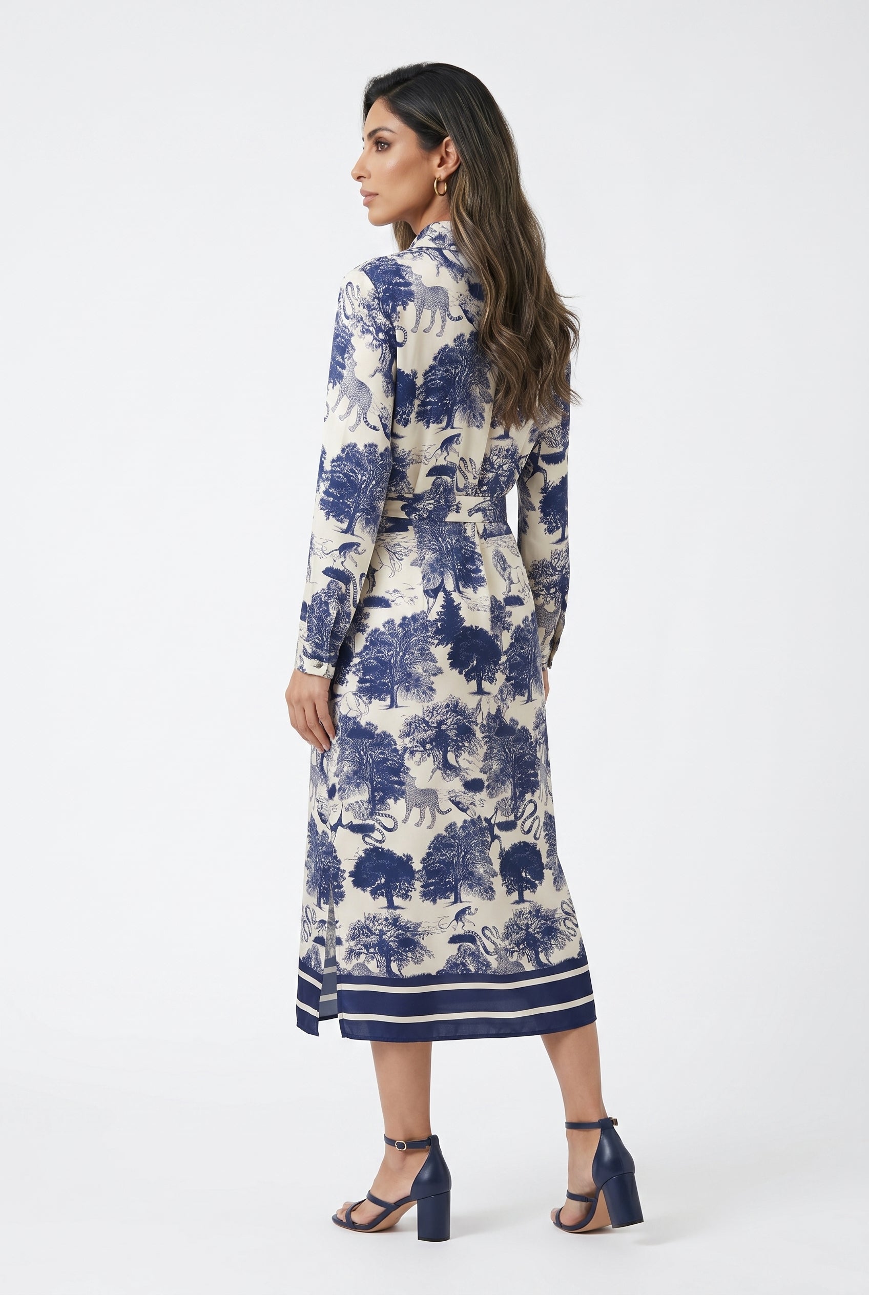 KD6255VS Dream Forest Safari Print Satin Long Dress - Brown Loft