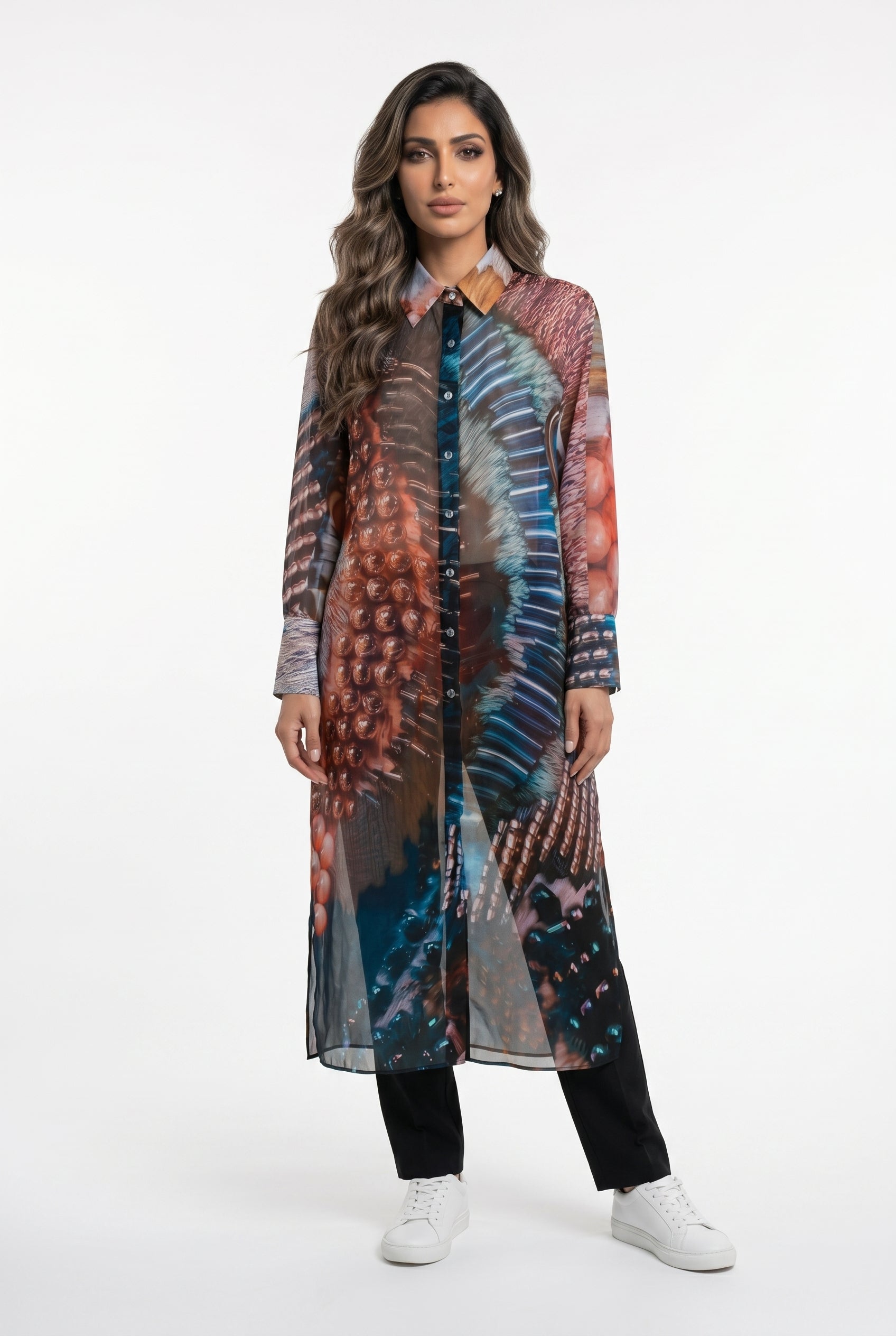 Abstract Print Oversized Shirt Dress 26SS-BC5109 - Brown Loft