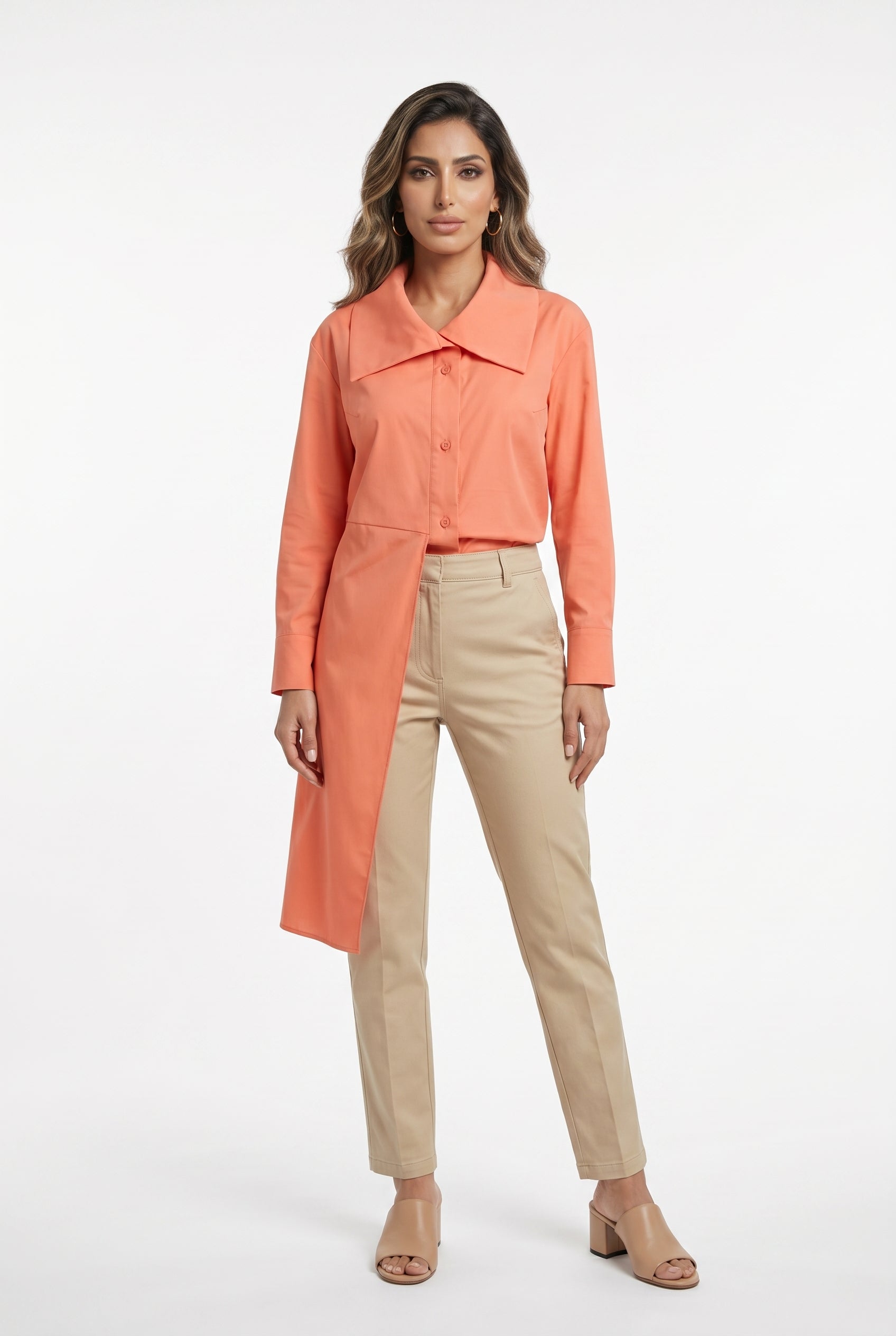 Asymmetrical Longline White Shirt 26SS-BZ352 - Brown Loft