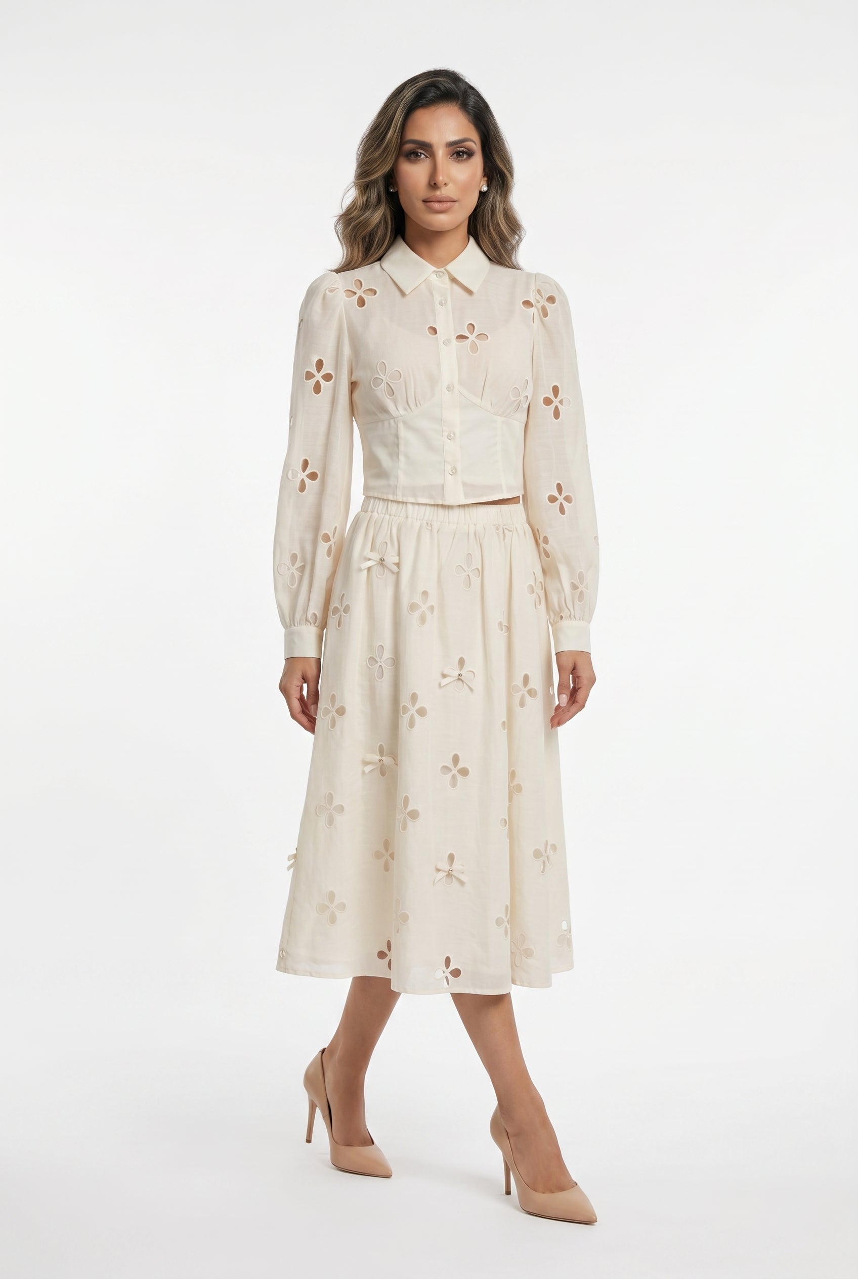 Marine/Yara Crop Cut Shirt and Skirt - Brown Loft