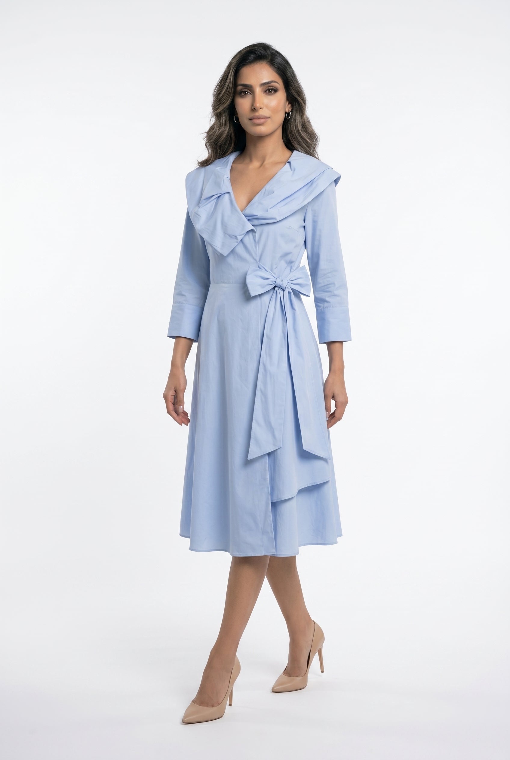 26SS-BC6015 Sculptural Ruffle Collared Wrap Dress - Brown Loft