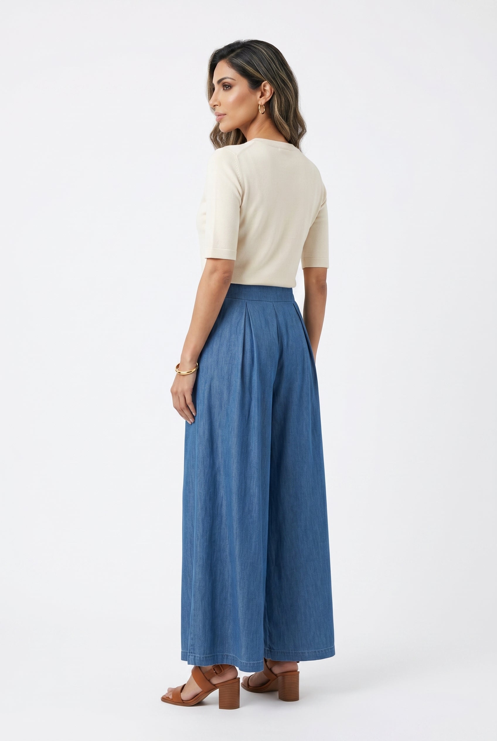 TDM17526 Wide Leg Pleated Skirt Pants - Brown Loft