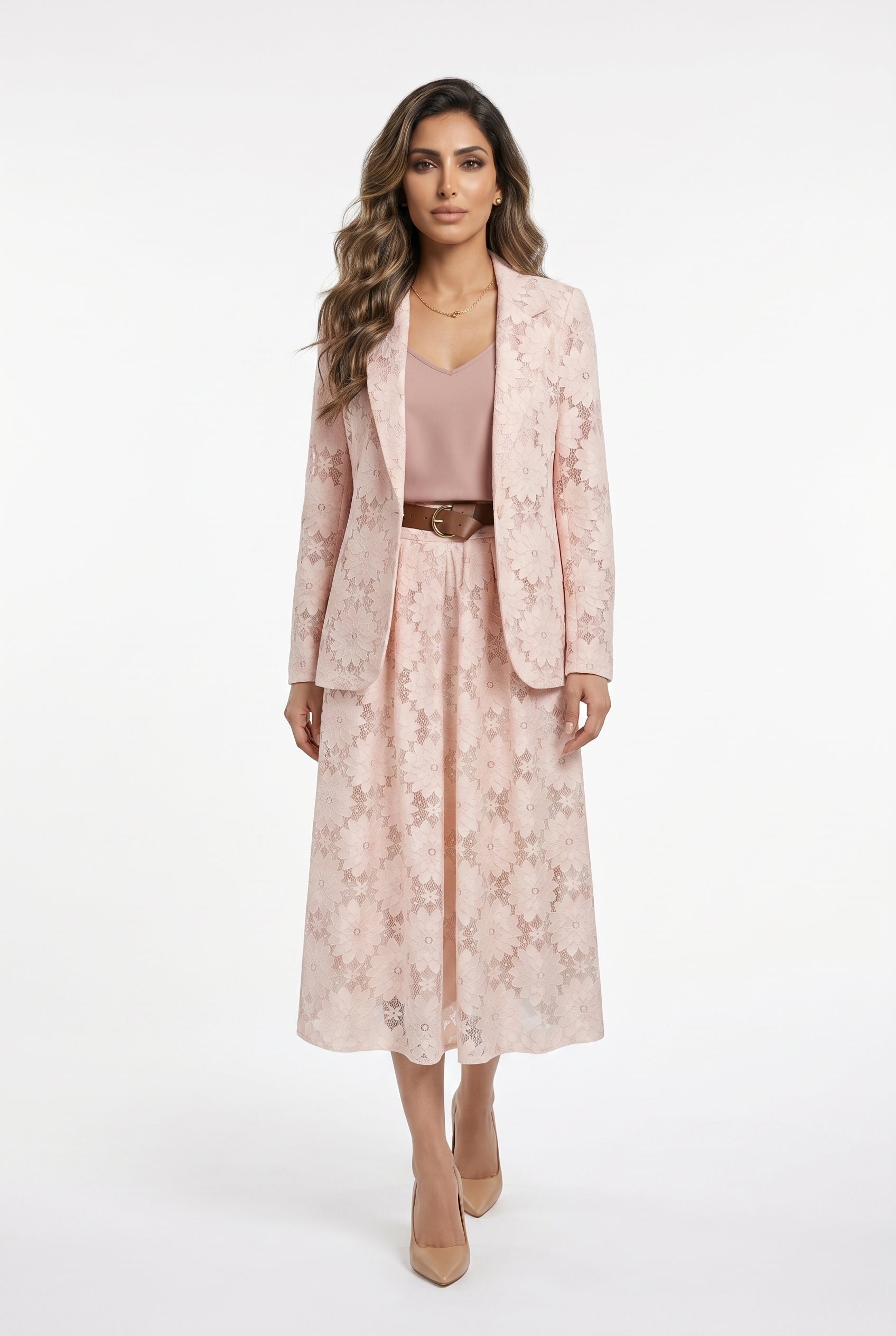 Floral Lace Jacket and Skirt TDM16626/526 - Brown Loft