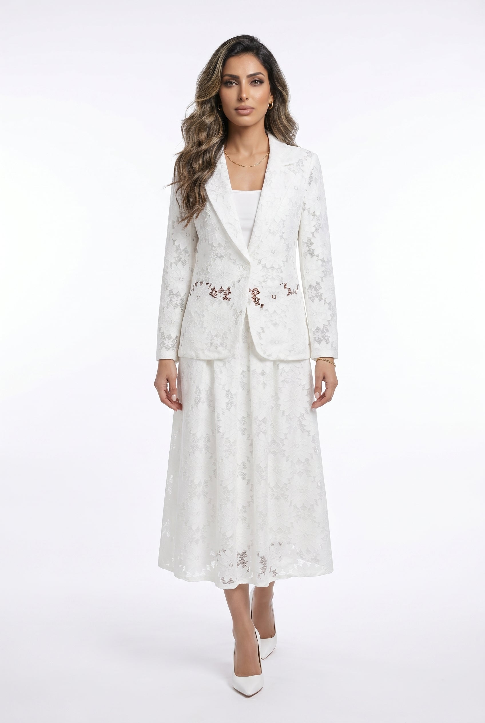 Floral Lace Jacket and Skirt TDM16626/526 - Brown Loft