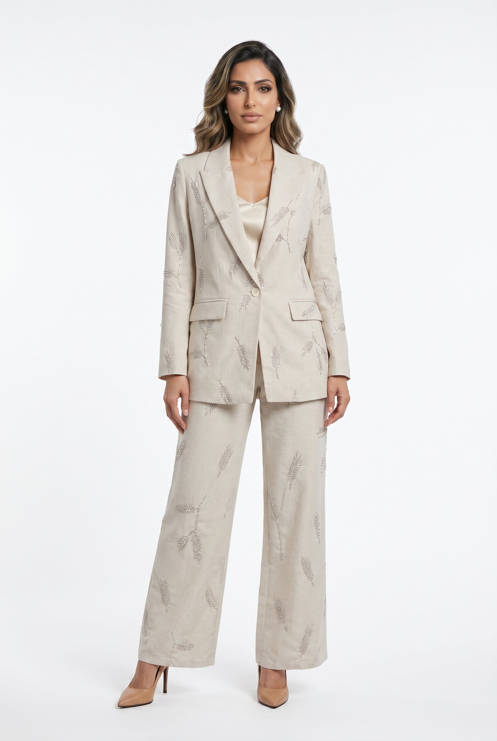 Adelie Embroidered Linen Pants بنطال من الكتان المطرز - Brown Loft
