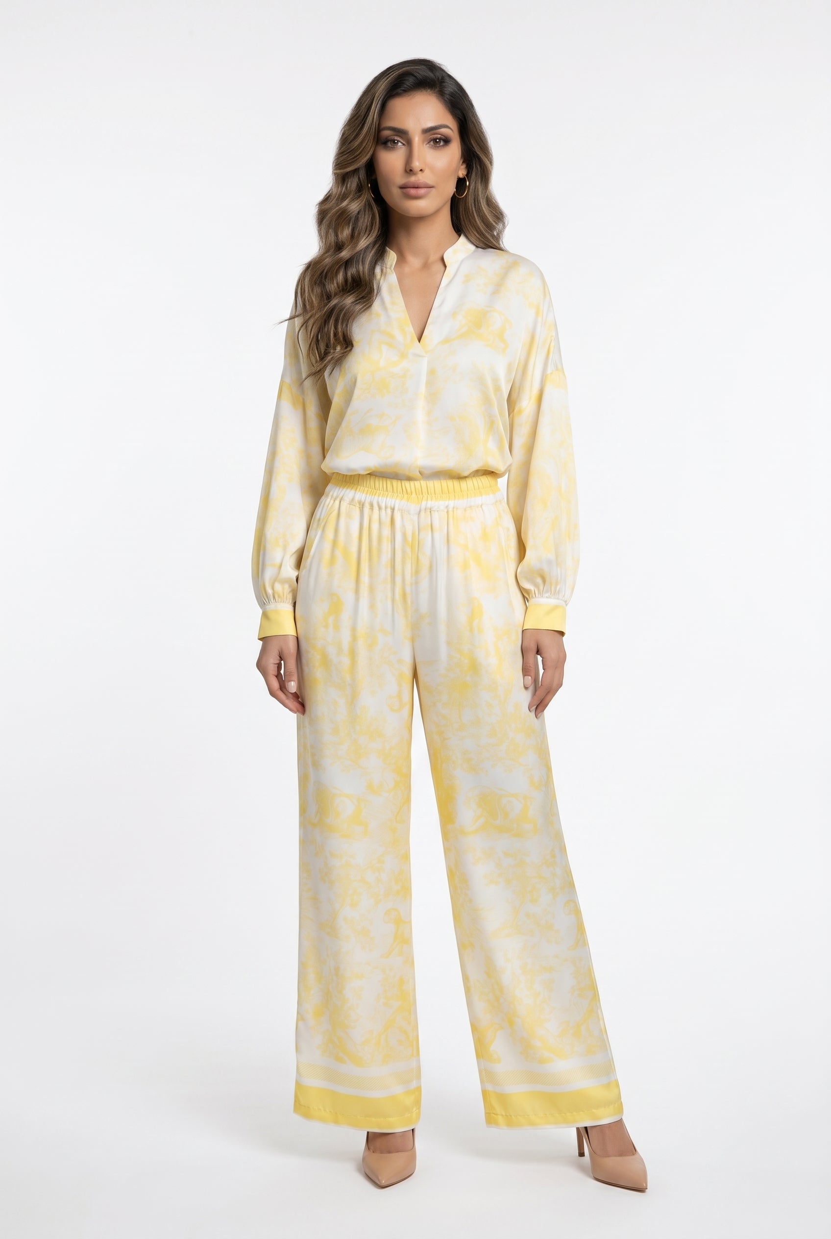 KD9968/6637-6 Toile de Jouy Satin Top and Pants - Brown Loft