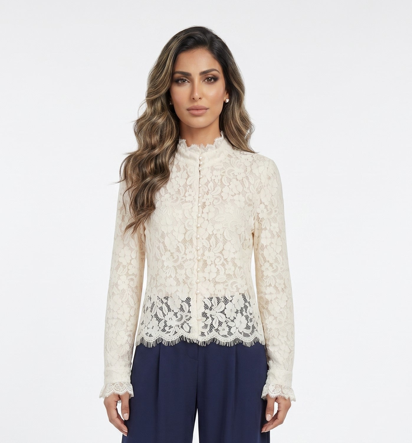 Pearl Button Floral Lace Top – 81085 - Brown Loft