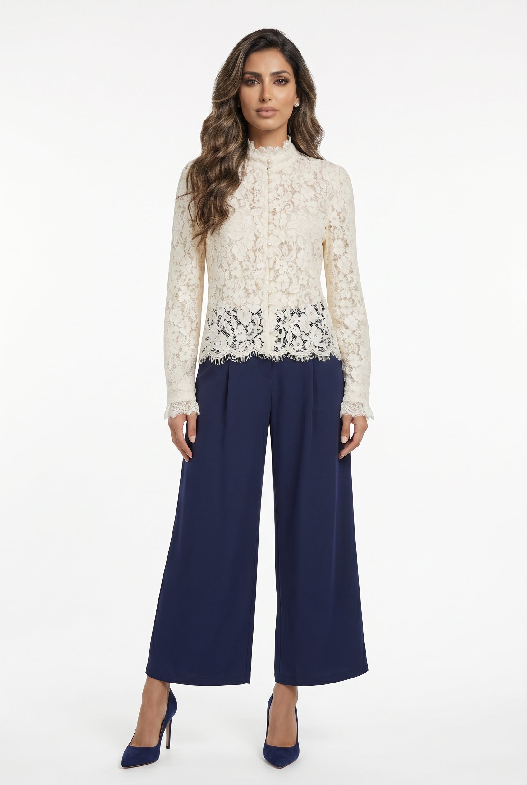 Pearl Button Floral Lace Top – 81085 - Brown Loft