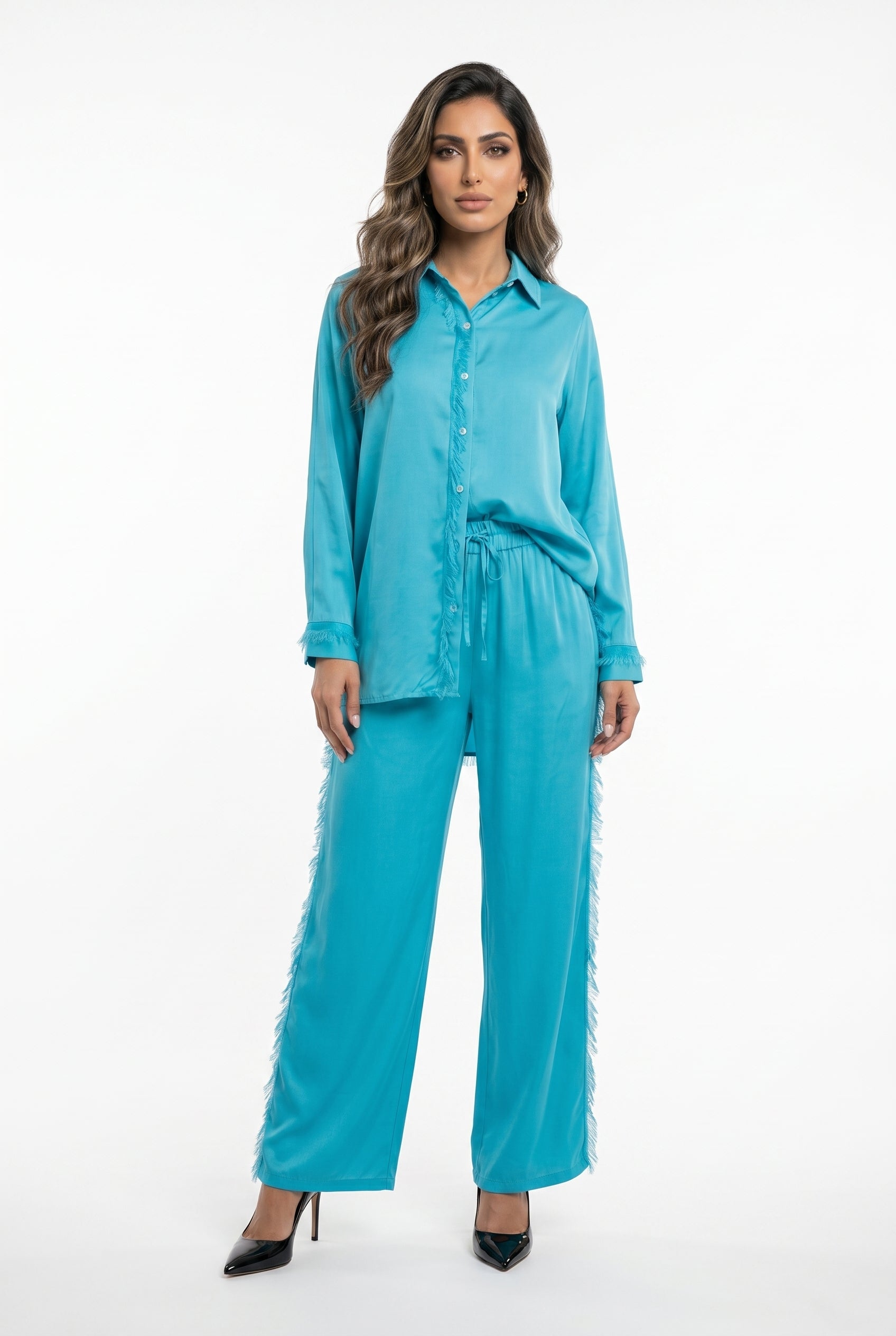 KD8607/05VS Satin Shirt and Pants قميص وبنطال من الساتان - Brown Loft