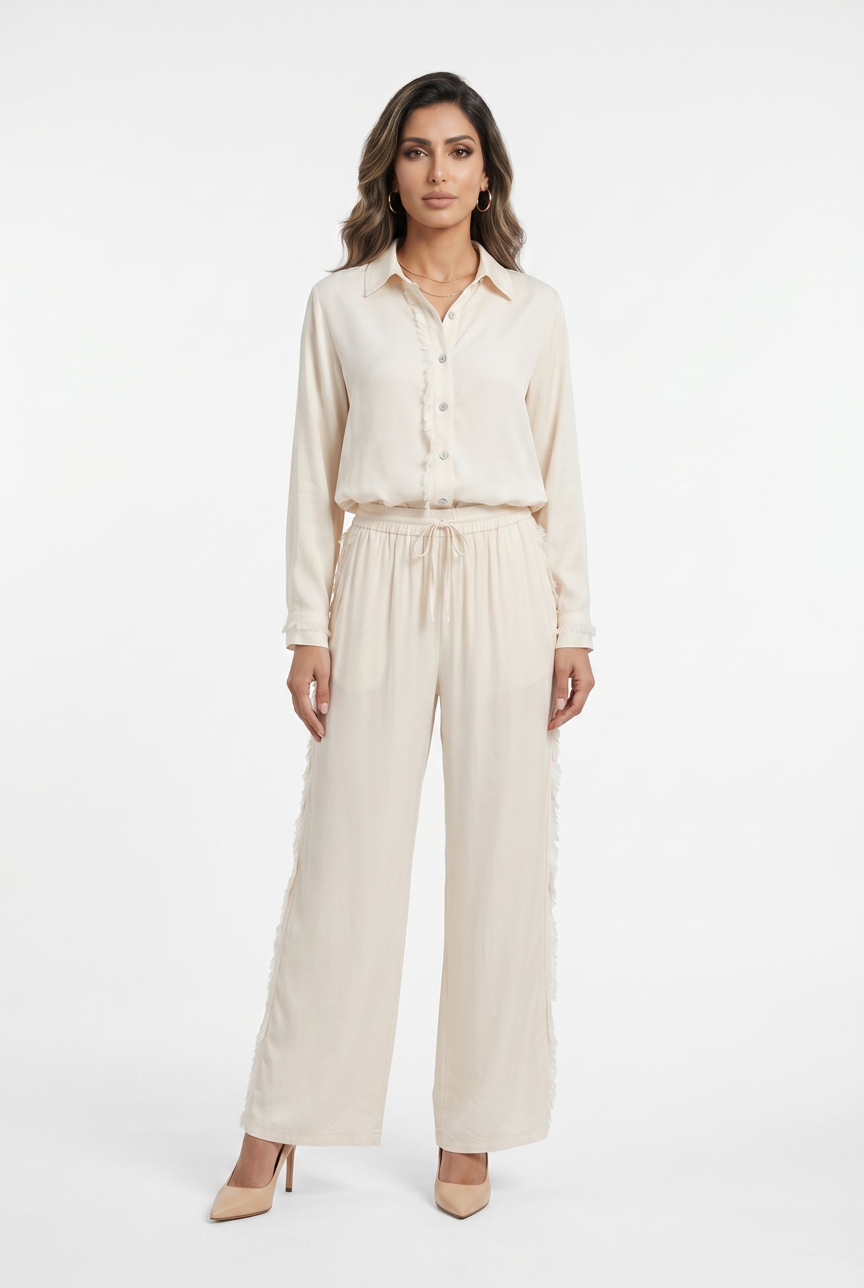 KD8607/05VS Satin Shirt and Pants قميص وبنطال من الساتان - Brown Loft